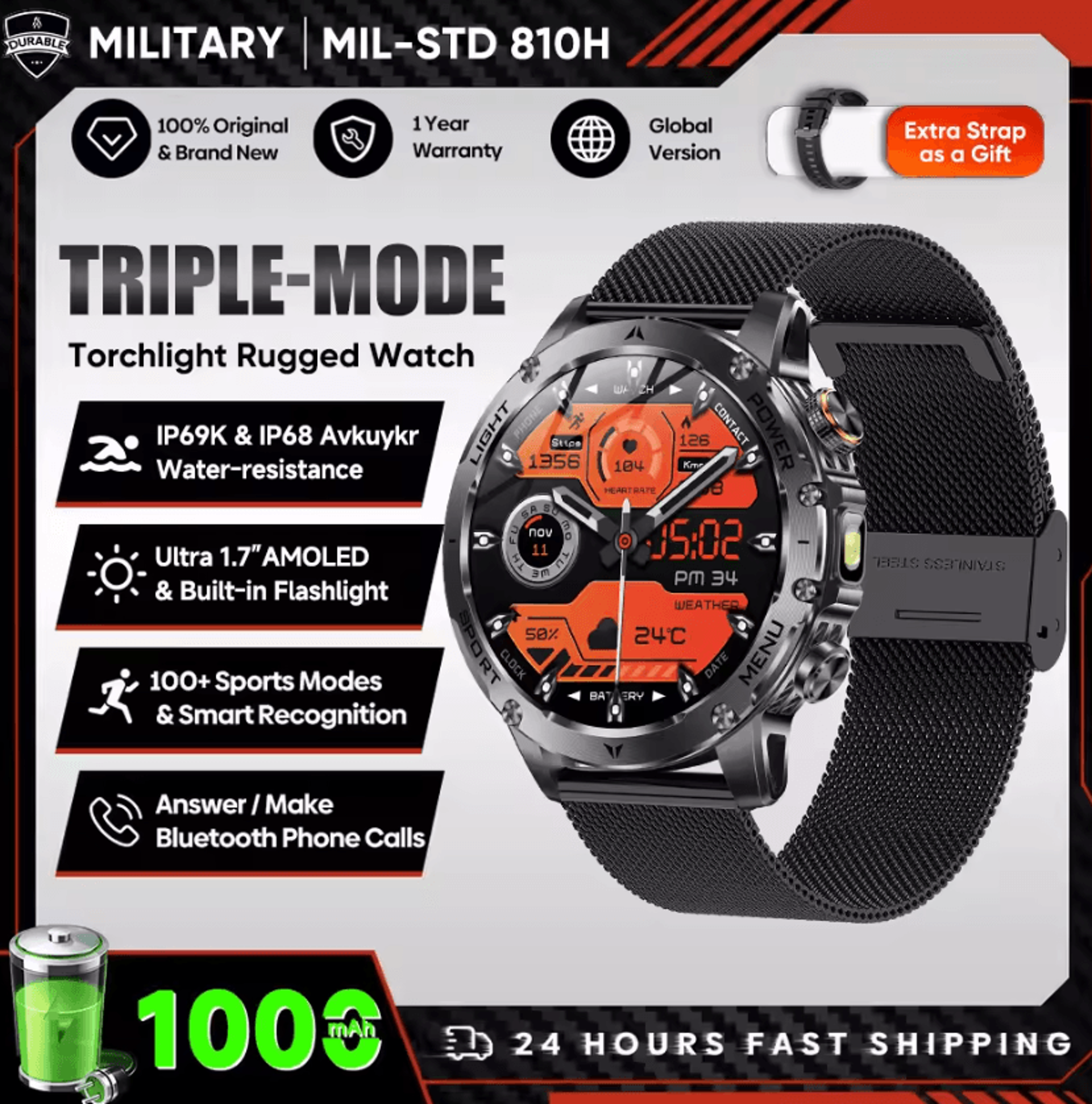 17 AMOLED GPS Smartwatch With Bluetooth Call NFC  1000mAh Battery 4