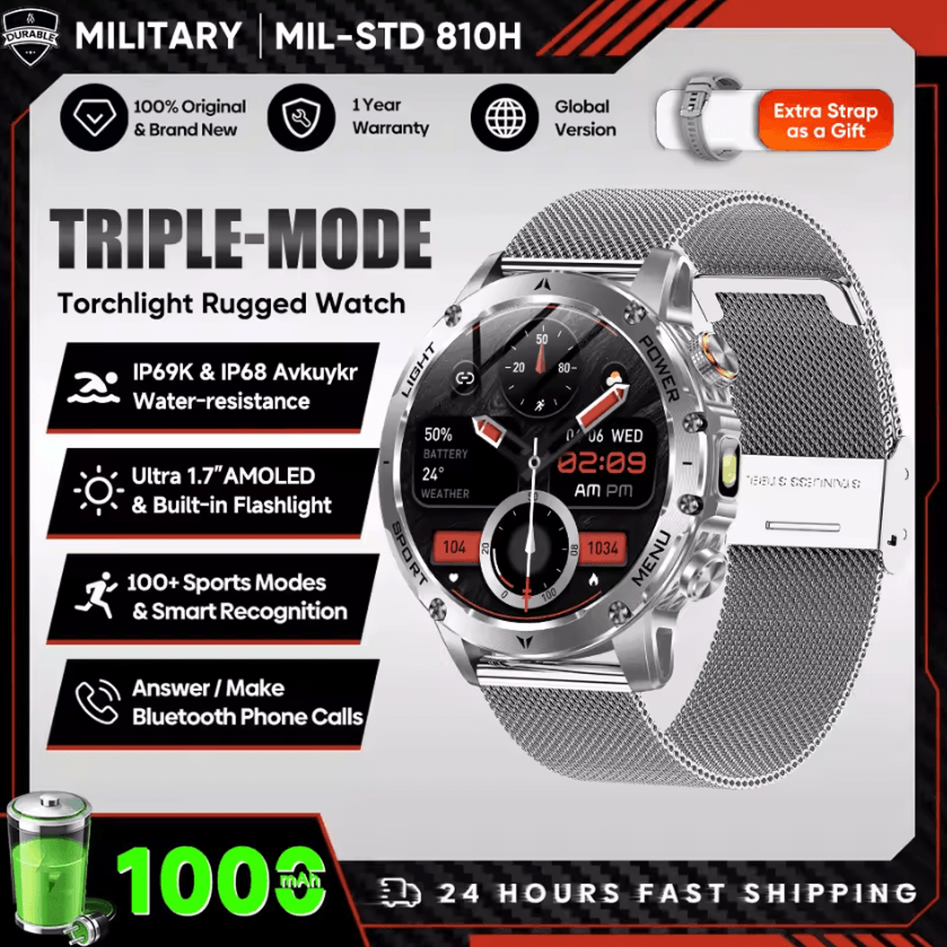 17 AMOLED GPS Smartwatch With Bluetooth Call NFC  1000mAh Battery 5
