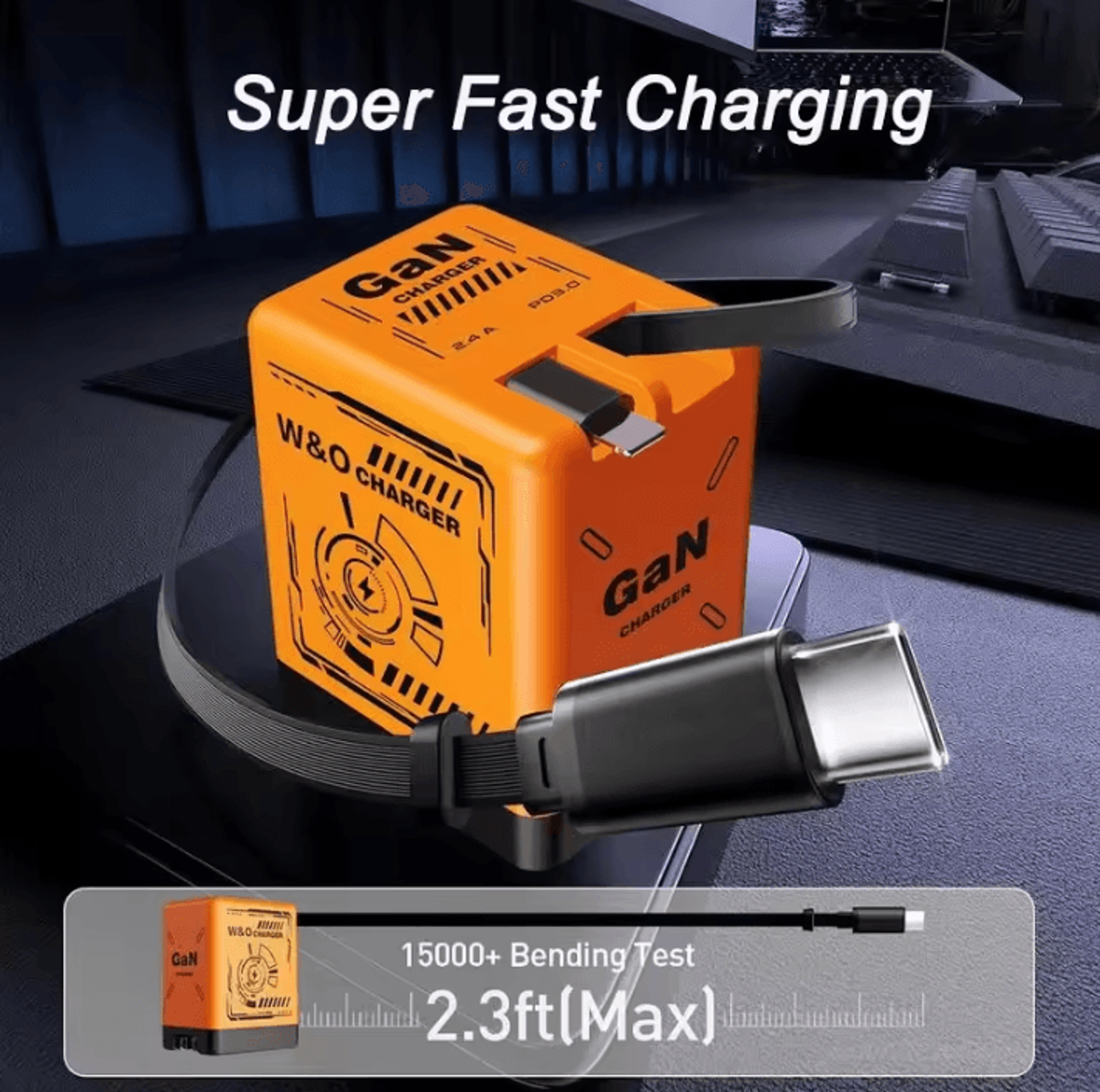 VoltMini GaN Fast Charging Adapter With Retractable Cable  MultiProtection 0