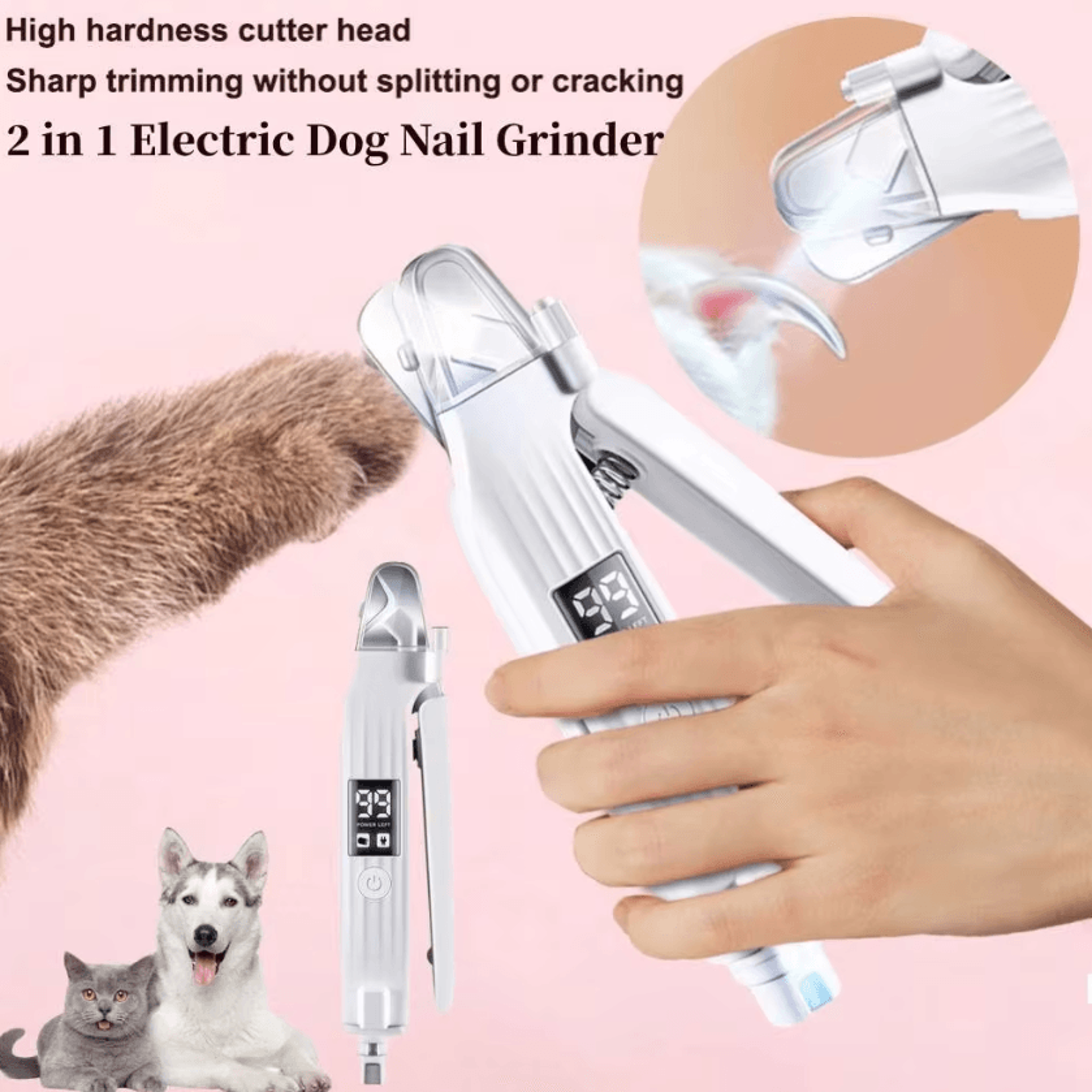 petcare pro electric pet nail grinder 2-in-1 dog nail trimmer with led light rechargeable grooming tool