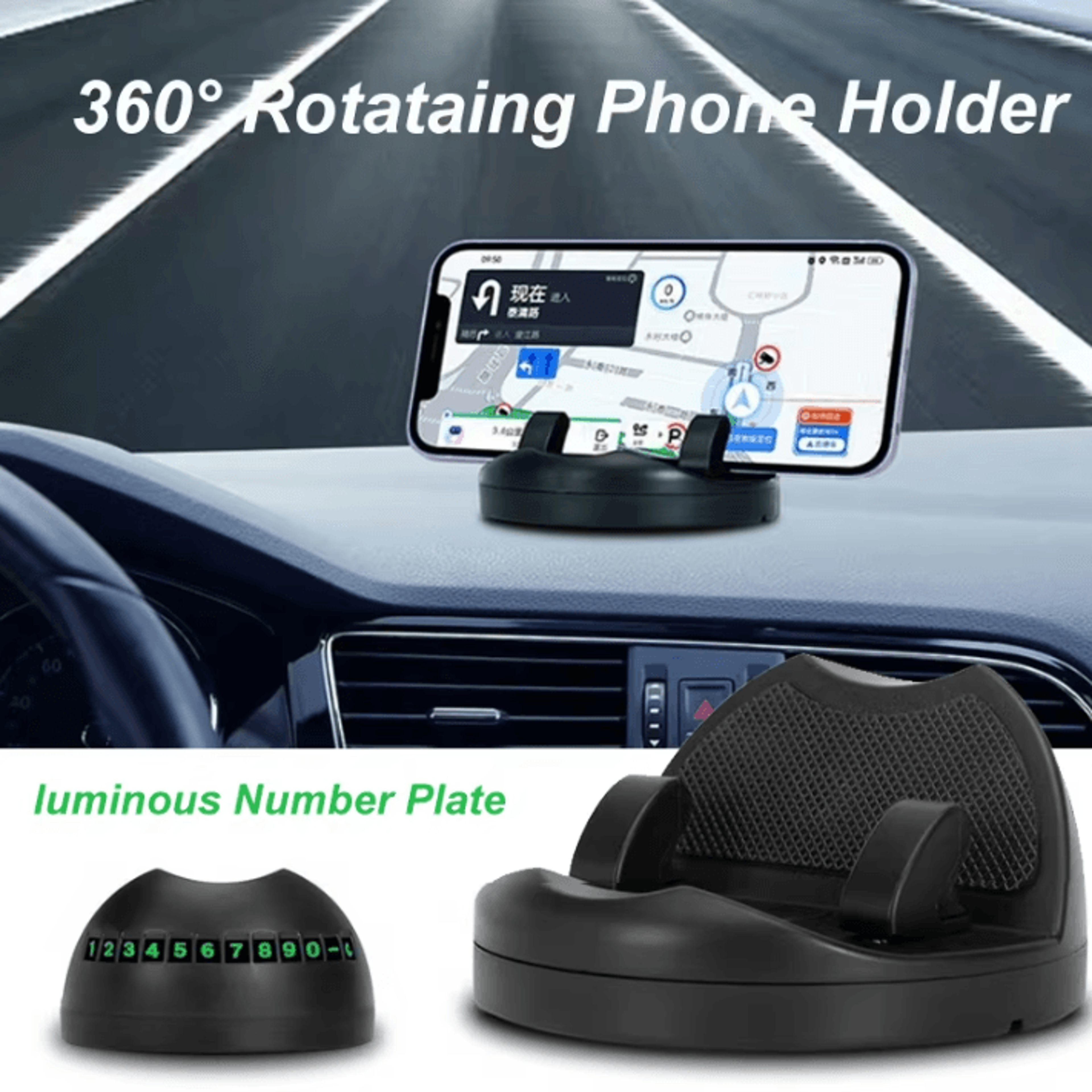 driveview pro car phone holder dashboard mount 360° rotating luminous number plate phone holder anti-shake universal sta