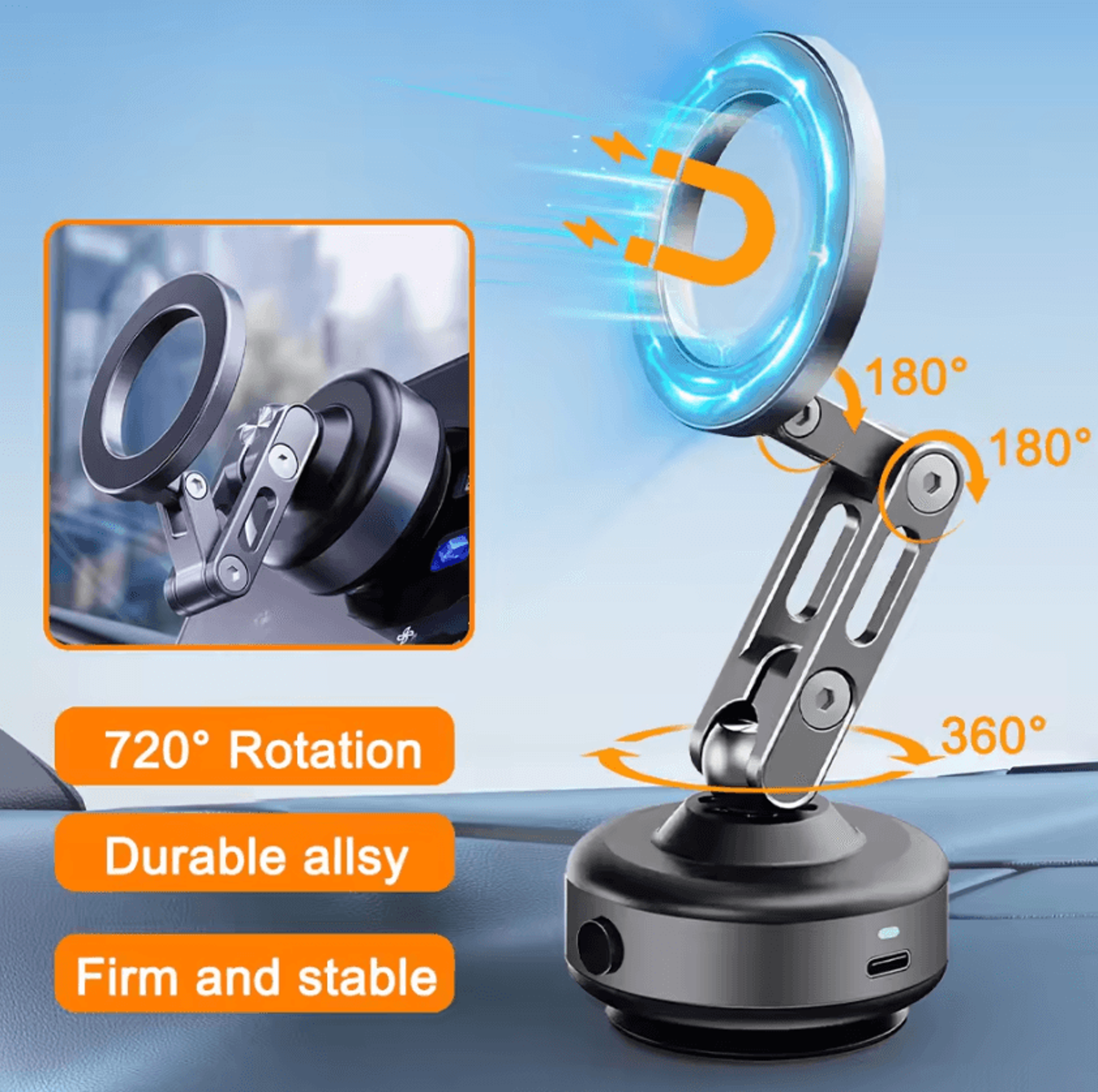 x93 magnetic vacuum phone holder 360° rotating foldable car & desk mount