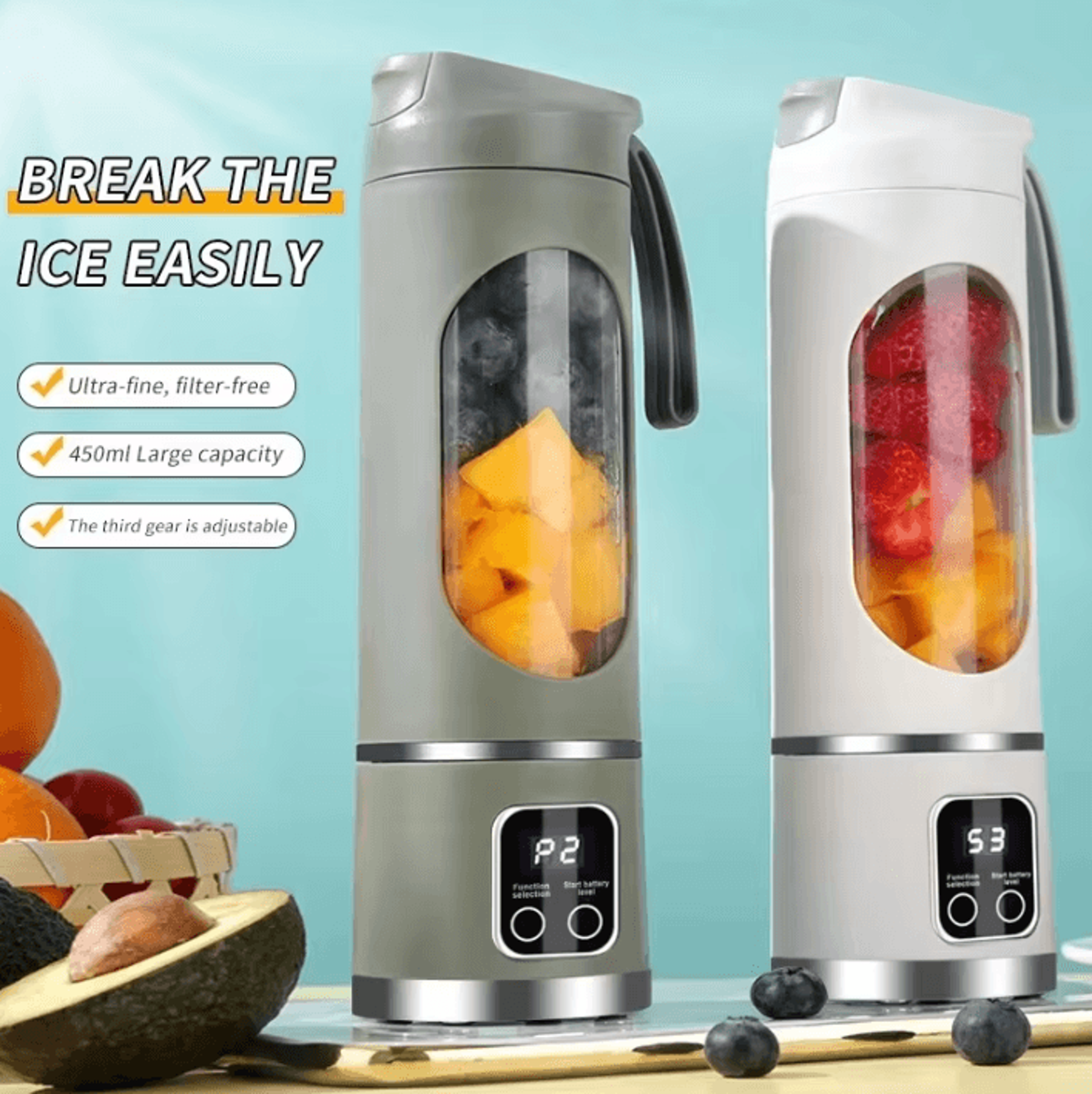 12-blade portable fruit juicer blender 450ml usb rechargeable smoothie maker