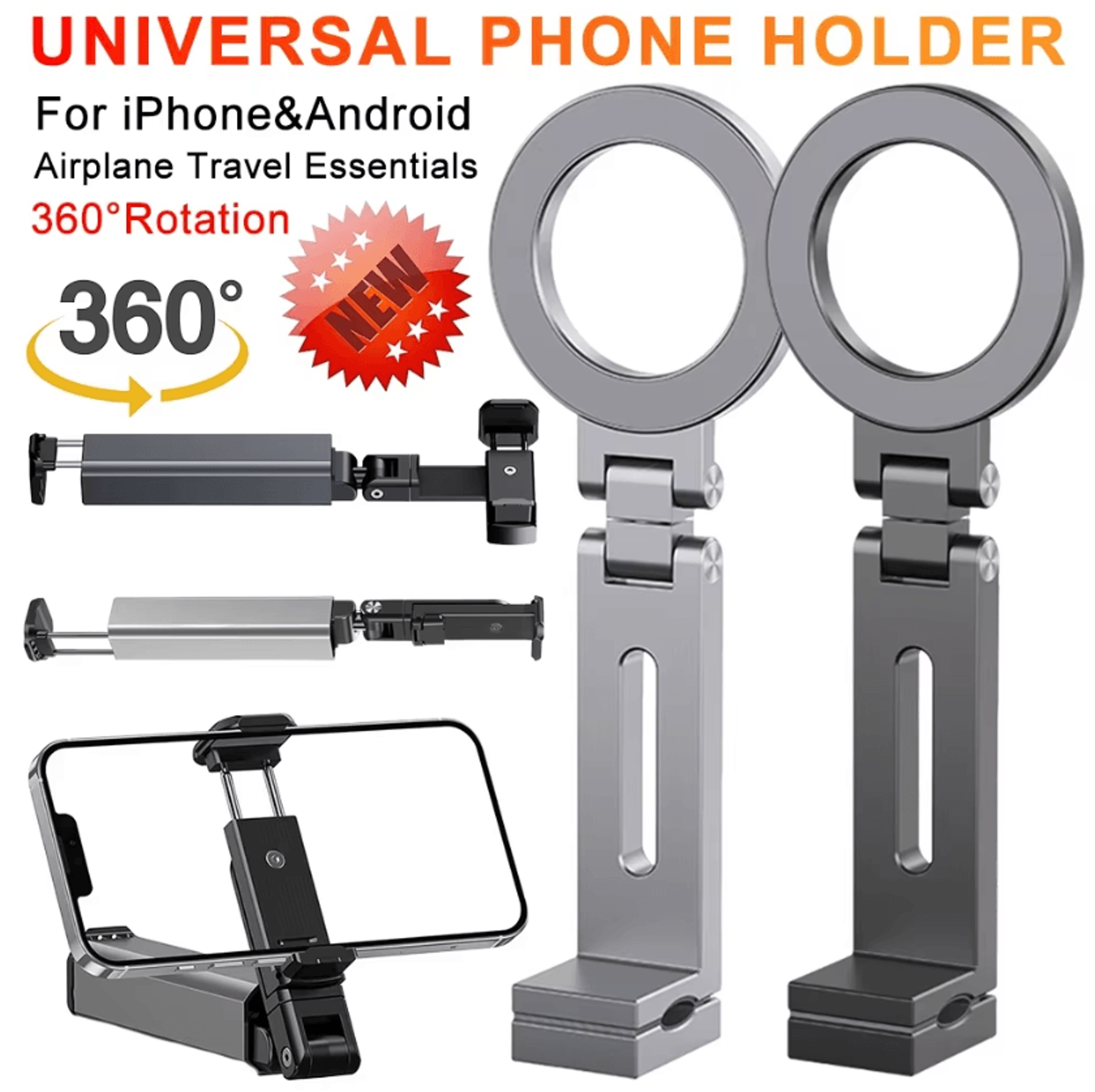 universal magnetic airplane phone holder – flexible rotating hands-free travel mount