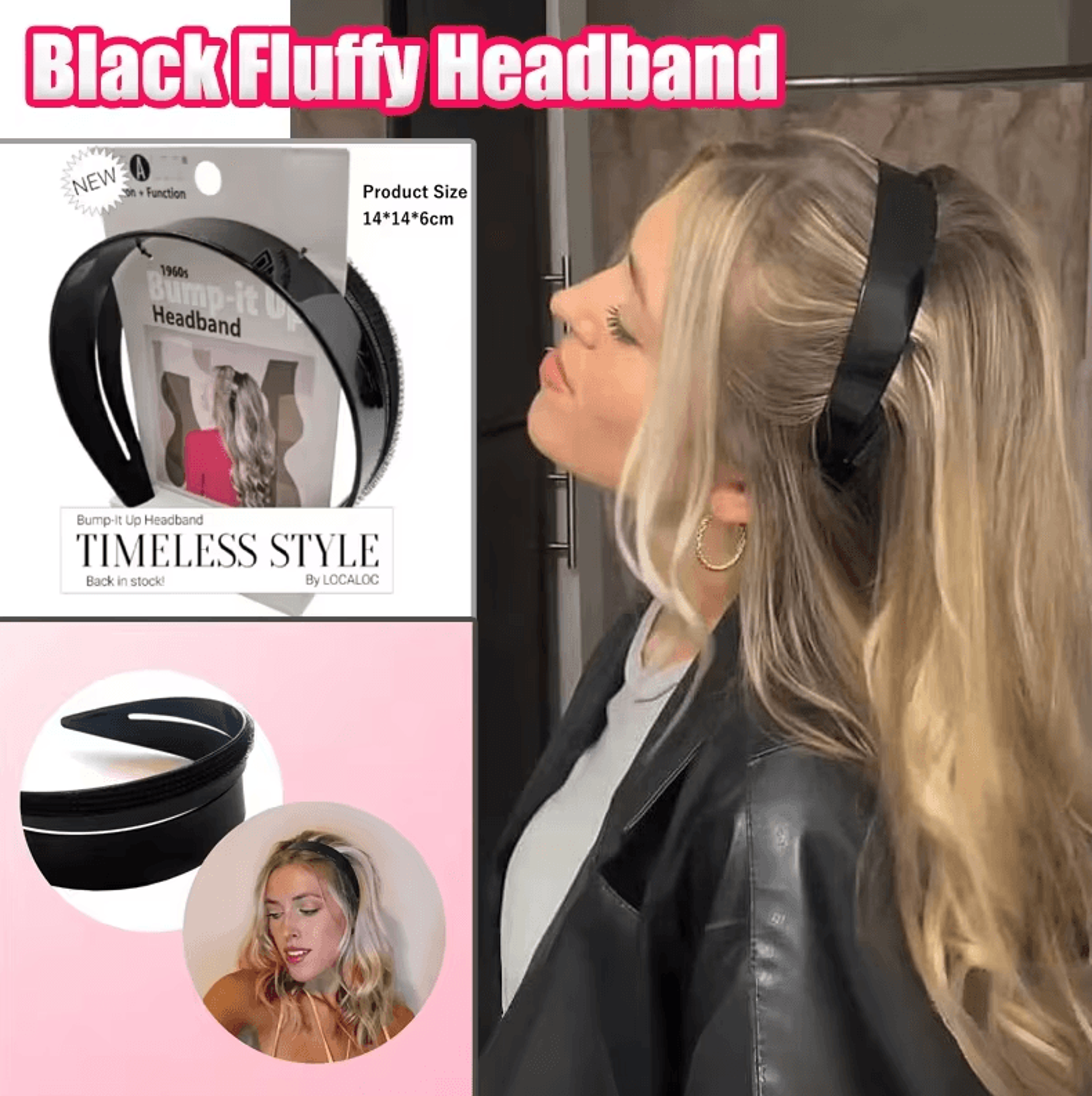 fluffy bump-it volume headband – black hair lift clip for instant fuller hairstyles