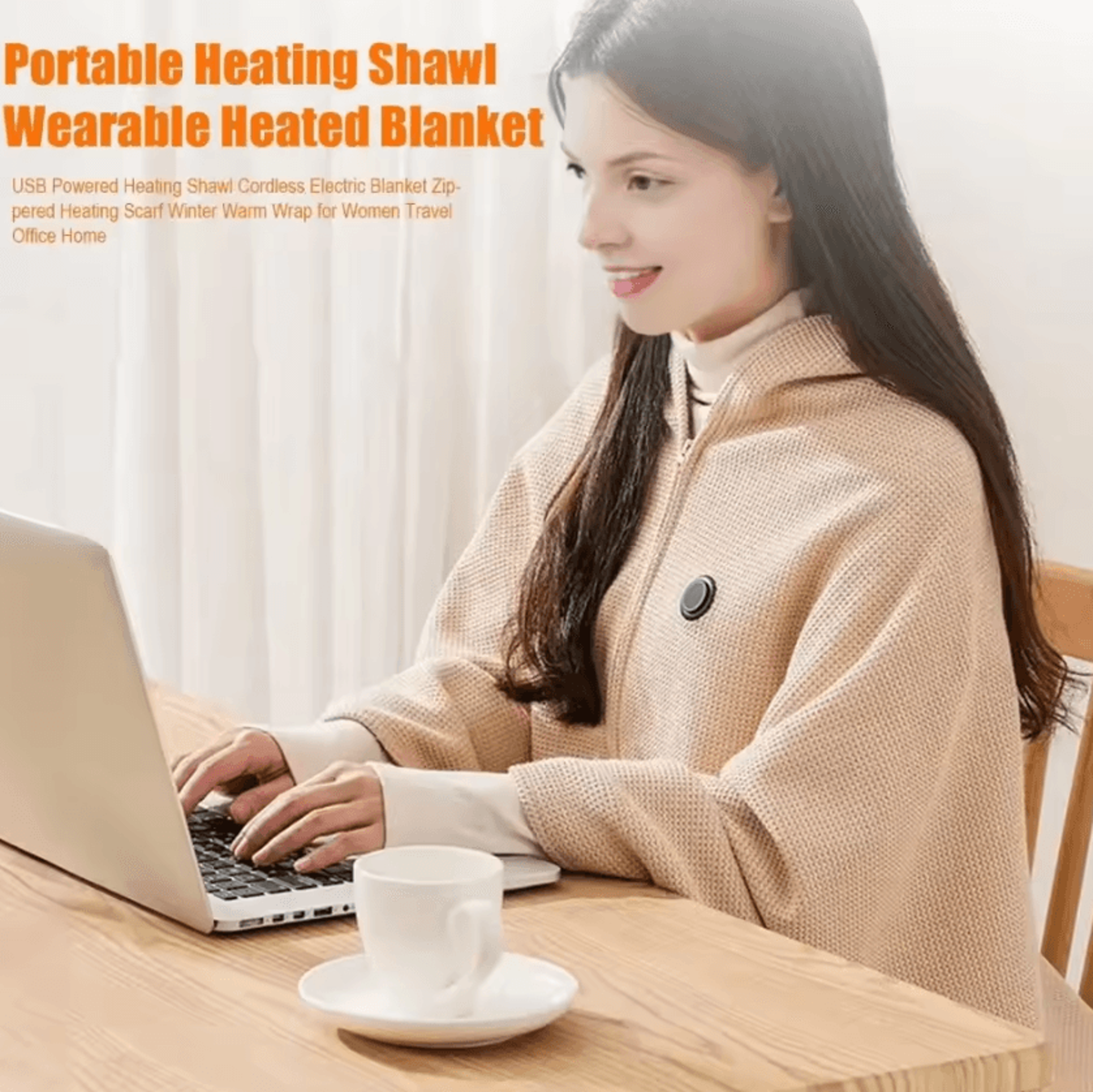 usb wearable electric blanket with 3 heat levels – portable heated blanket shawl for home & travel
