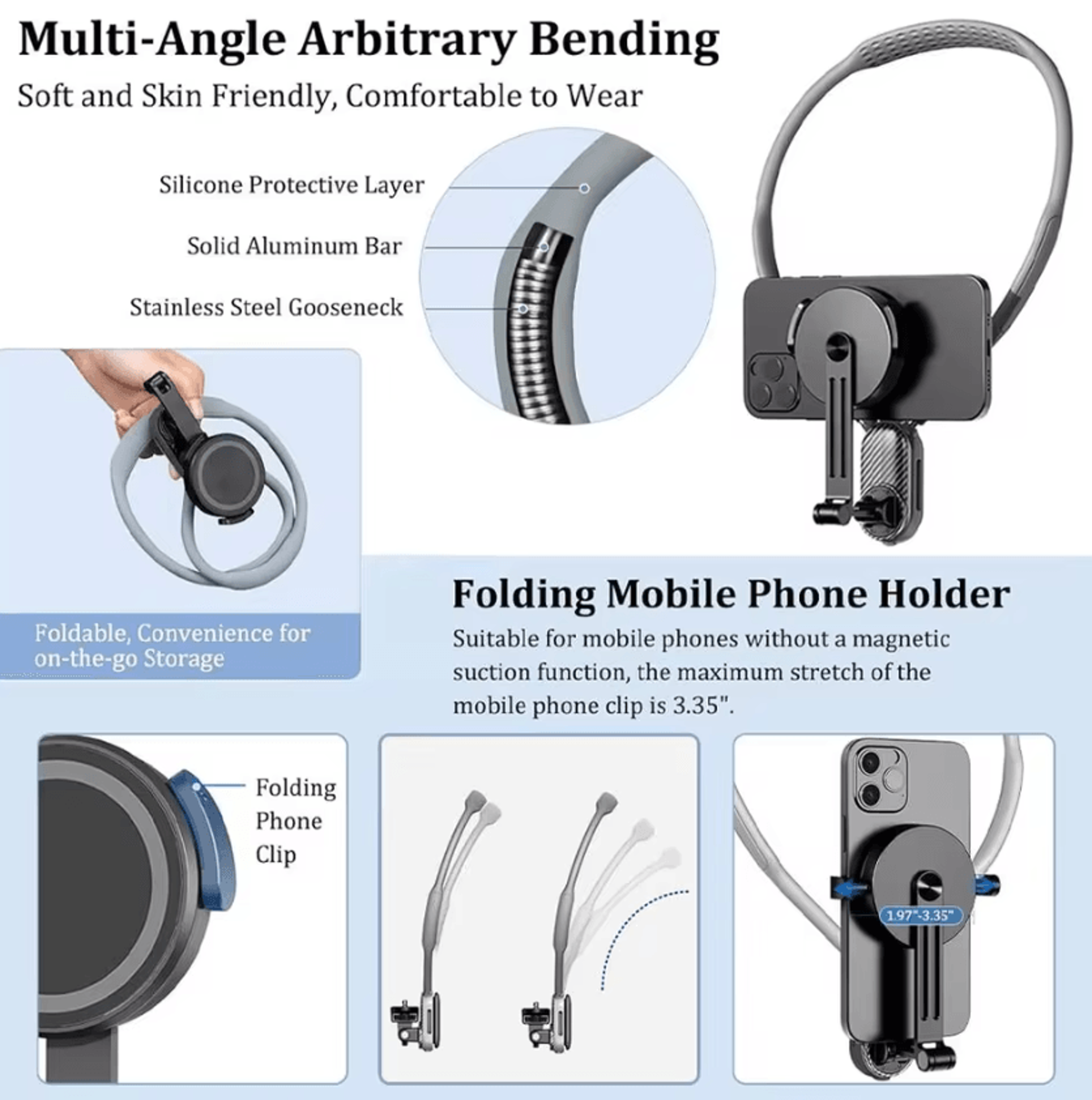 Flexible Magnetic Neck Phone Holder  HandsFree Silicone Neck Mount Stand With Quick Release 2