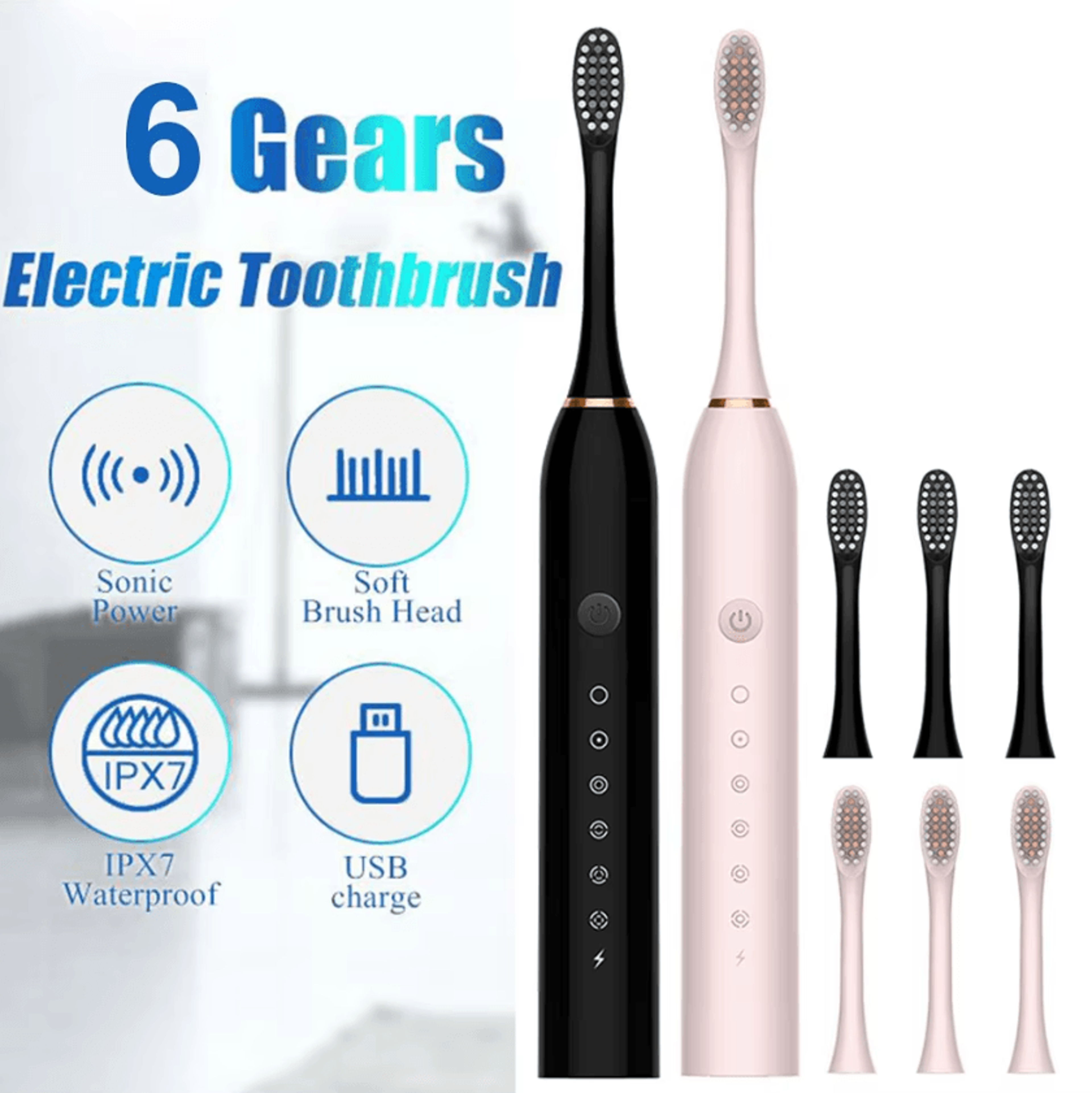 usb electric toothbrush for adults – ipx7 waterproof sonic toothbrush with 6 cleaning modes