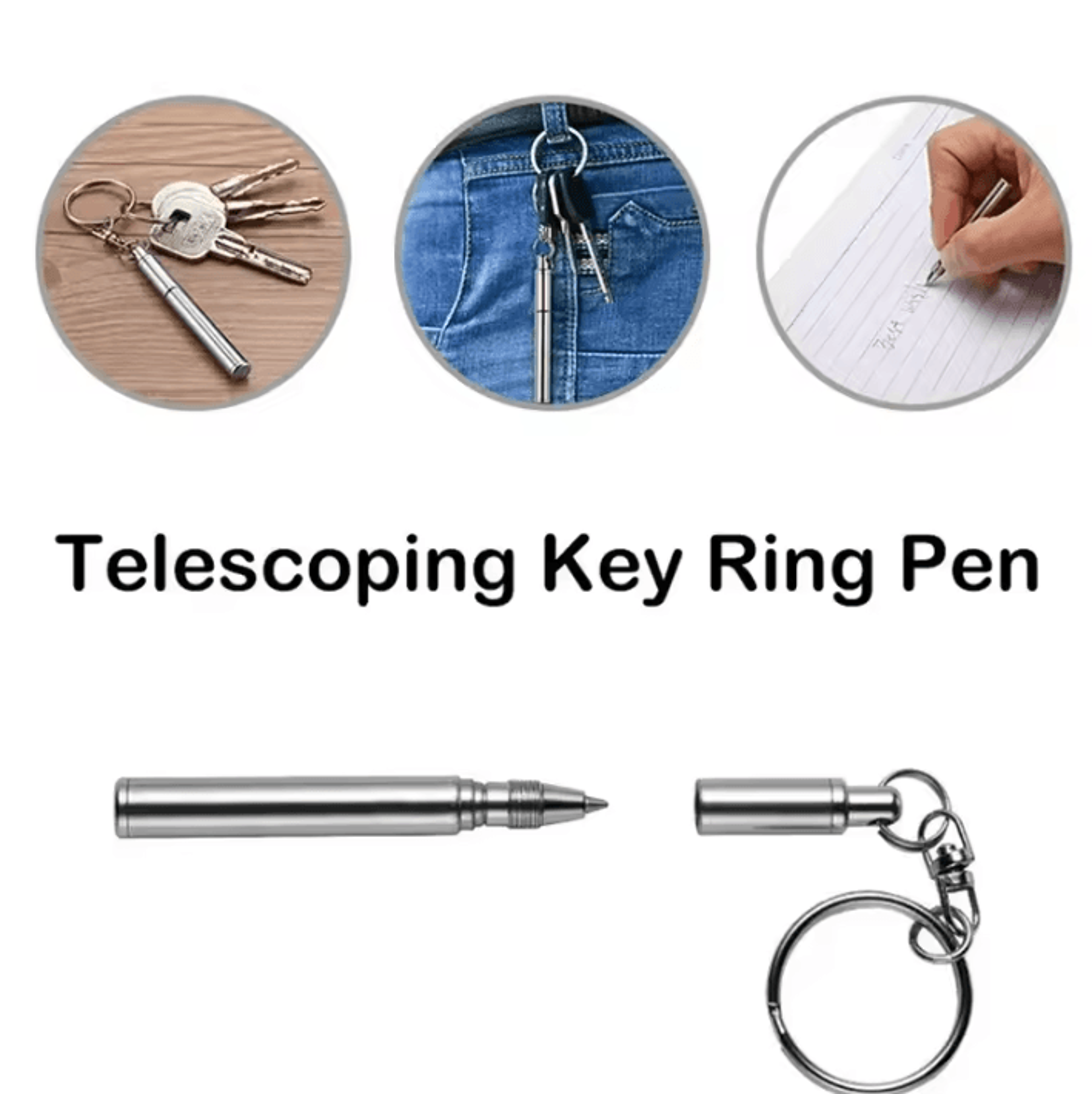 Mini Telescopic Keychain Pen  Stainless Steel Retractable EDC Writing Tool 0