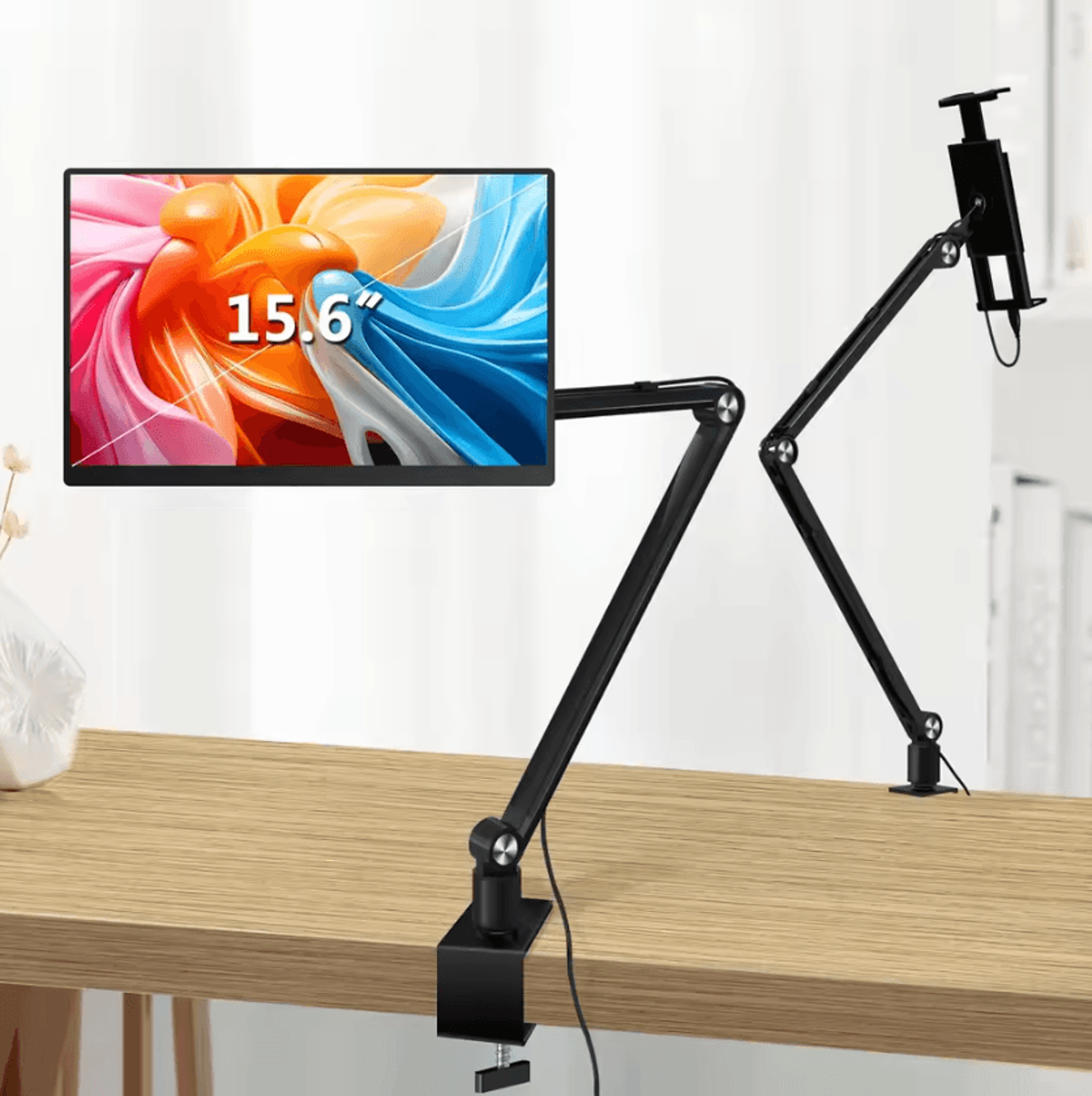 flexiview 360 fold aluminum tablet & monitor stand – long arm rotating desk mount (15.6–16)