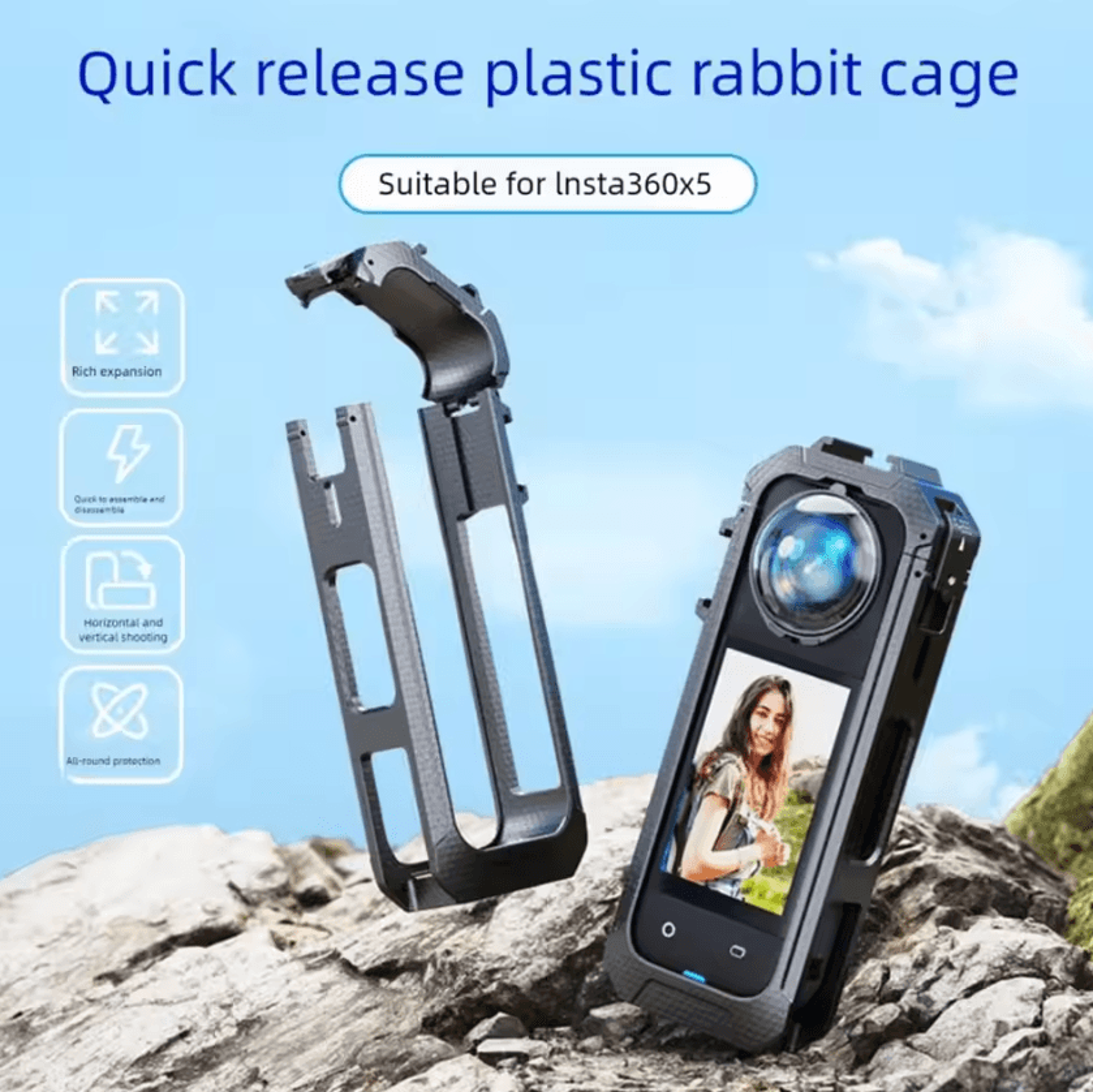 Magnetic Shockproof Rabbit Cage Case For Insta360 X5  Protective Frame With Expansion Mount 1