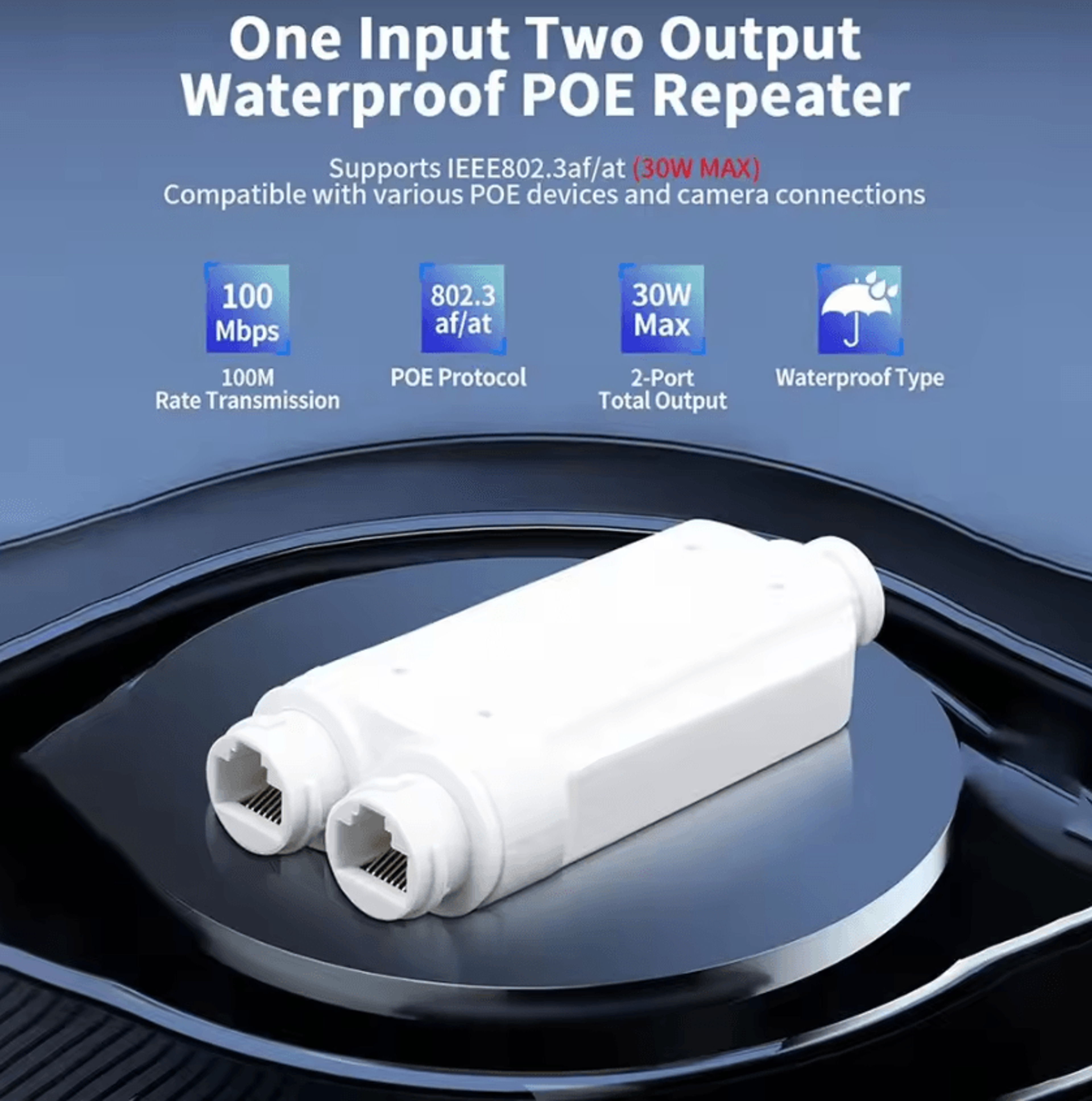 ip66 waterproof 2-port poe extender splitter – 1-to-2 network repeater for outdoor cctv