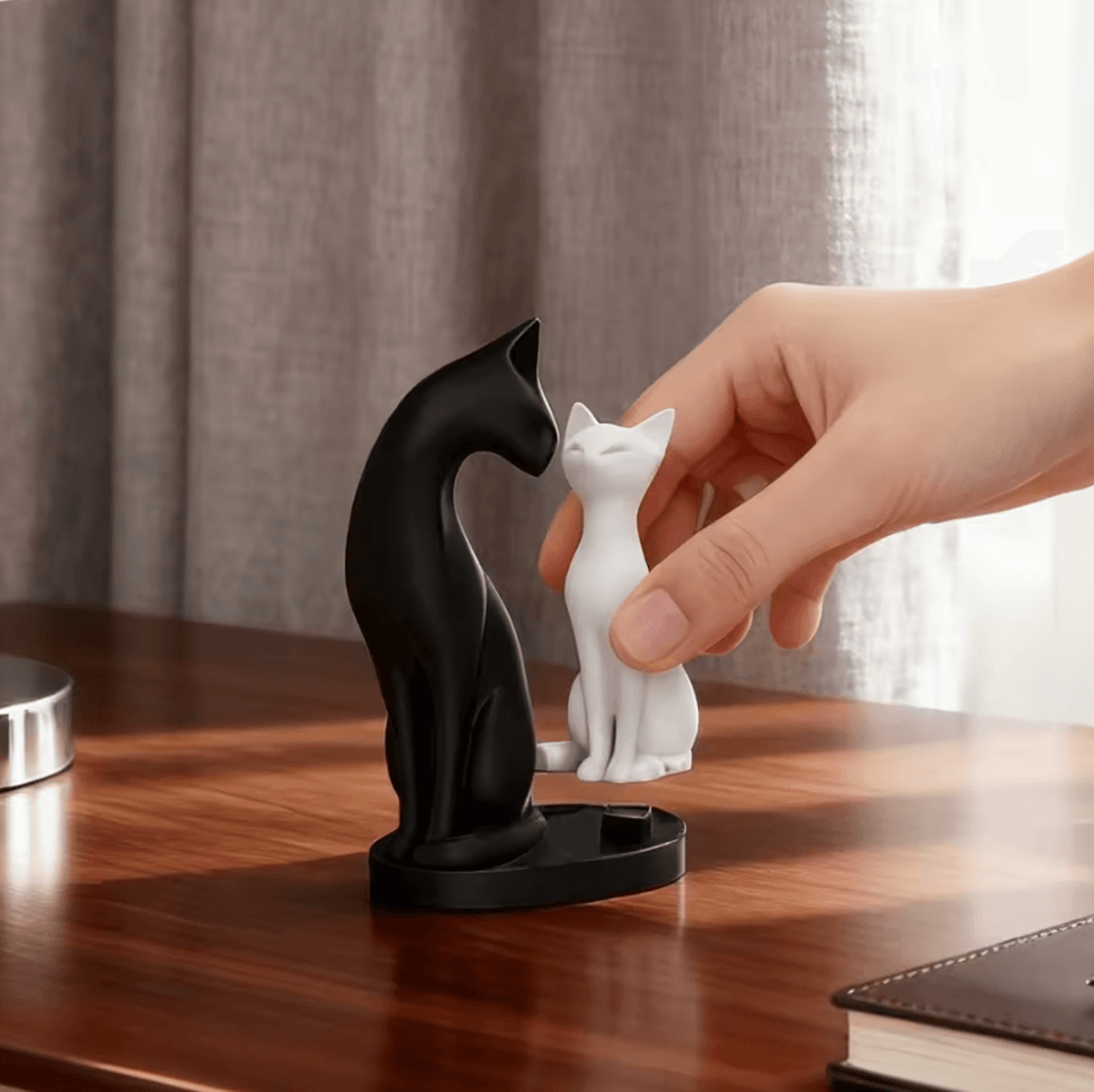 Minimalist Black  White Cat Sculpture  Modern Desk  Home Decor Accent 3