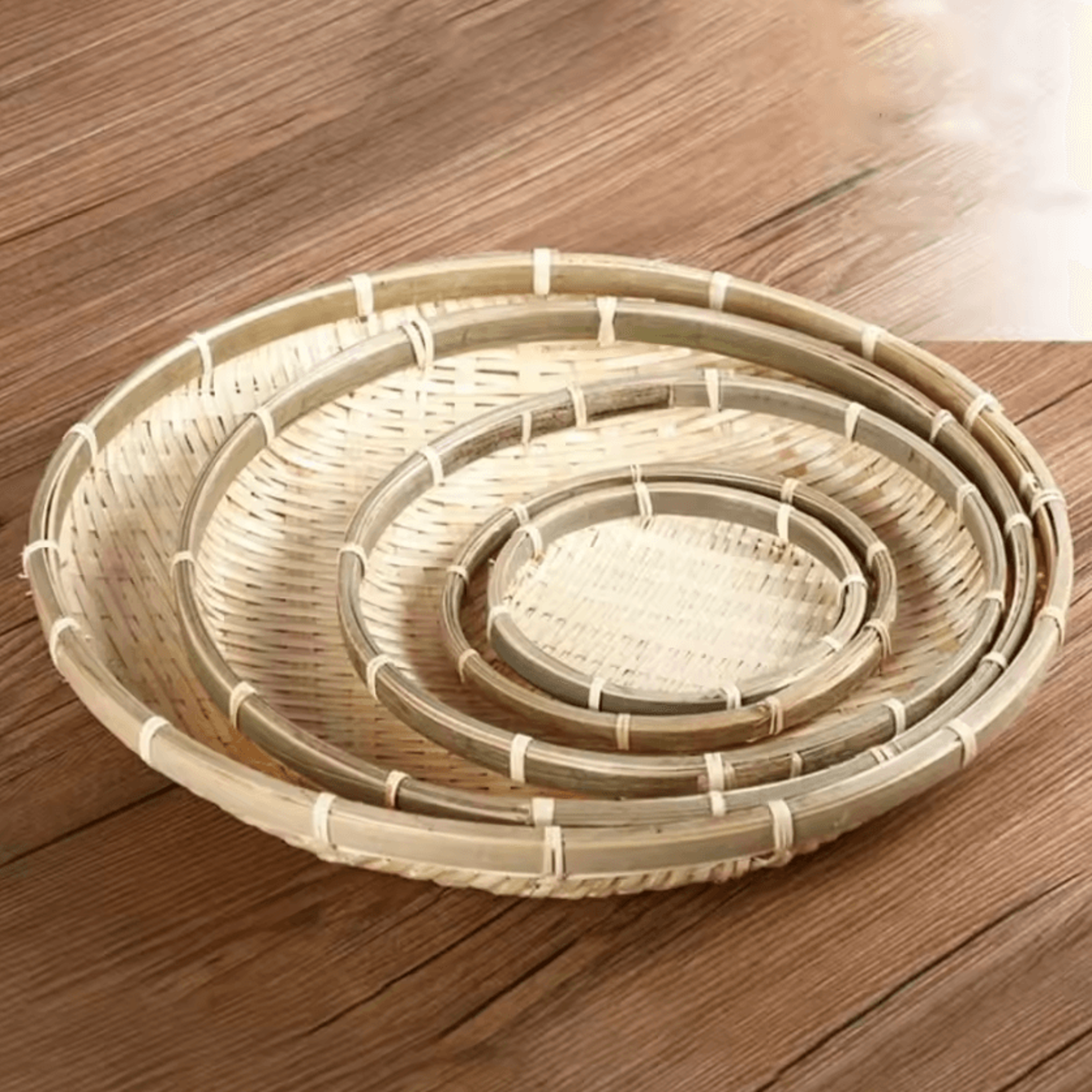EcoWeave Handmade Bamboo Tray Basket  Natural Wicker Bread  Serving Basket 0