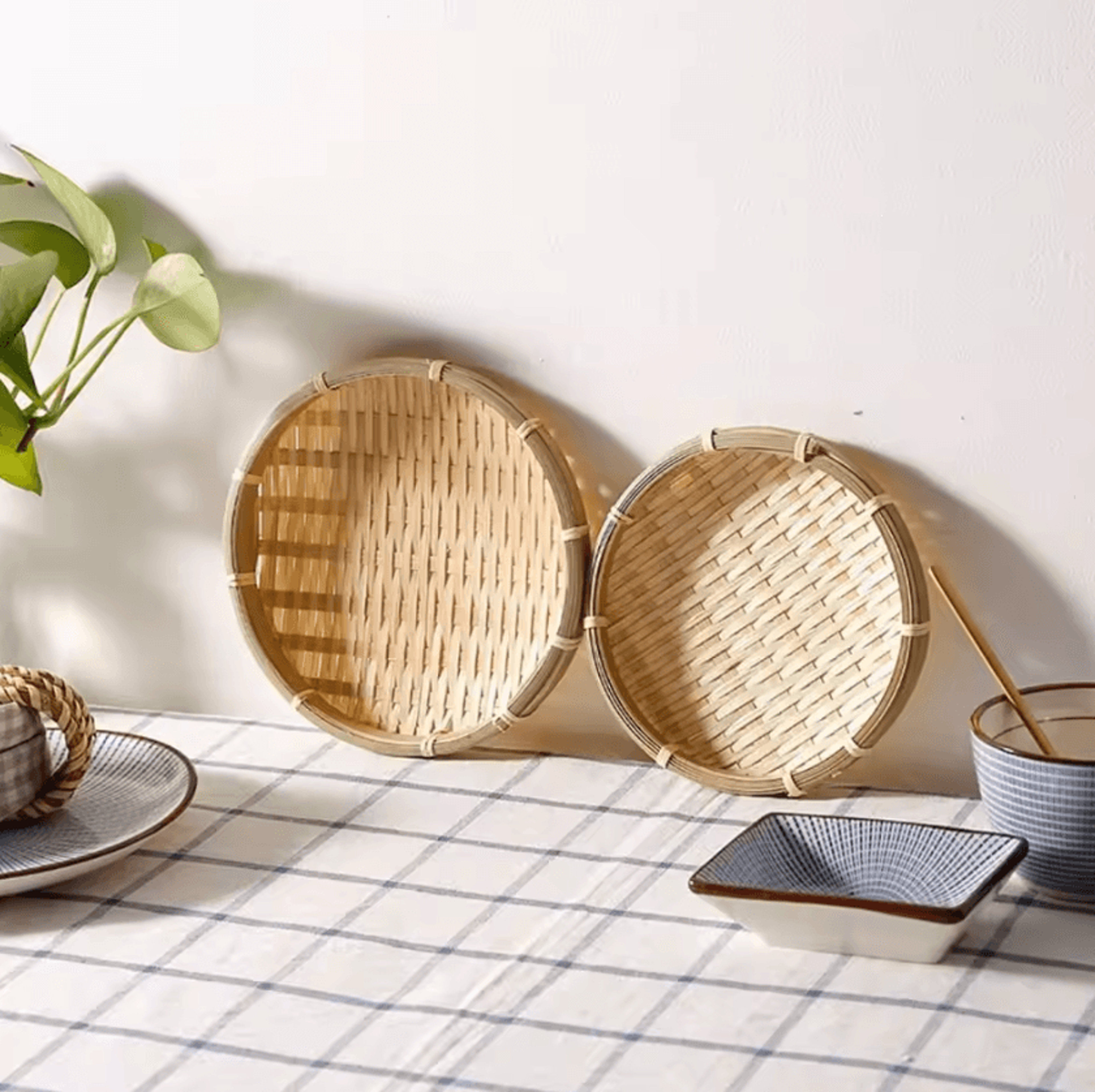 EcoWeave Handmade Bamboo Tray Basket  Natural Wicker Bread  Serving Basket 1