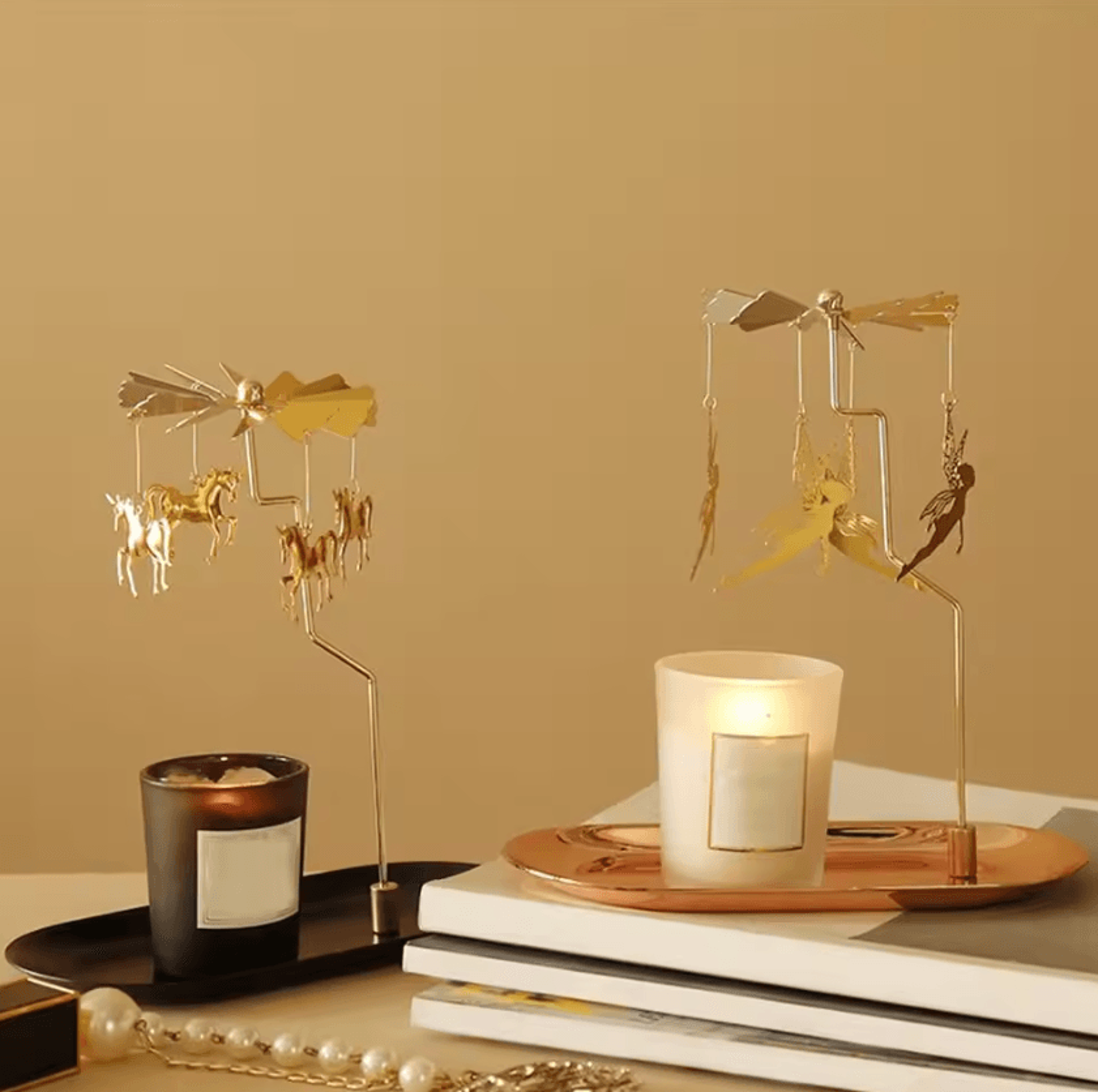 lumispin gold rotating candle holder – romantic spinning tealight decor for home & events