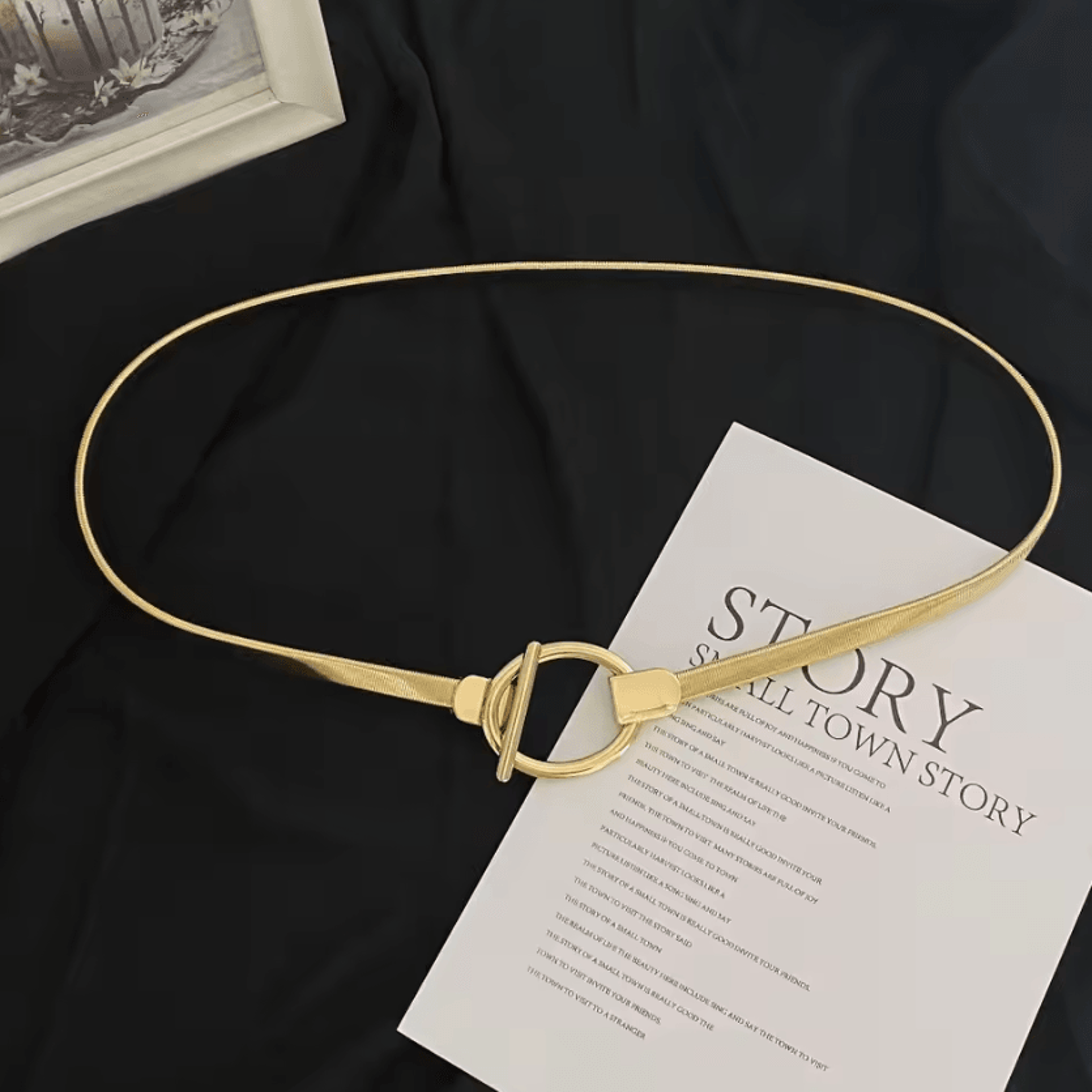 auroraleaf elastic gold chain belt – slim luxury waist chain for dresses & jeans