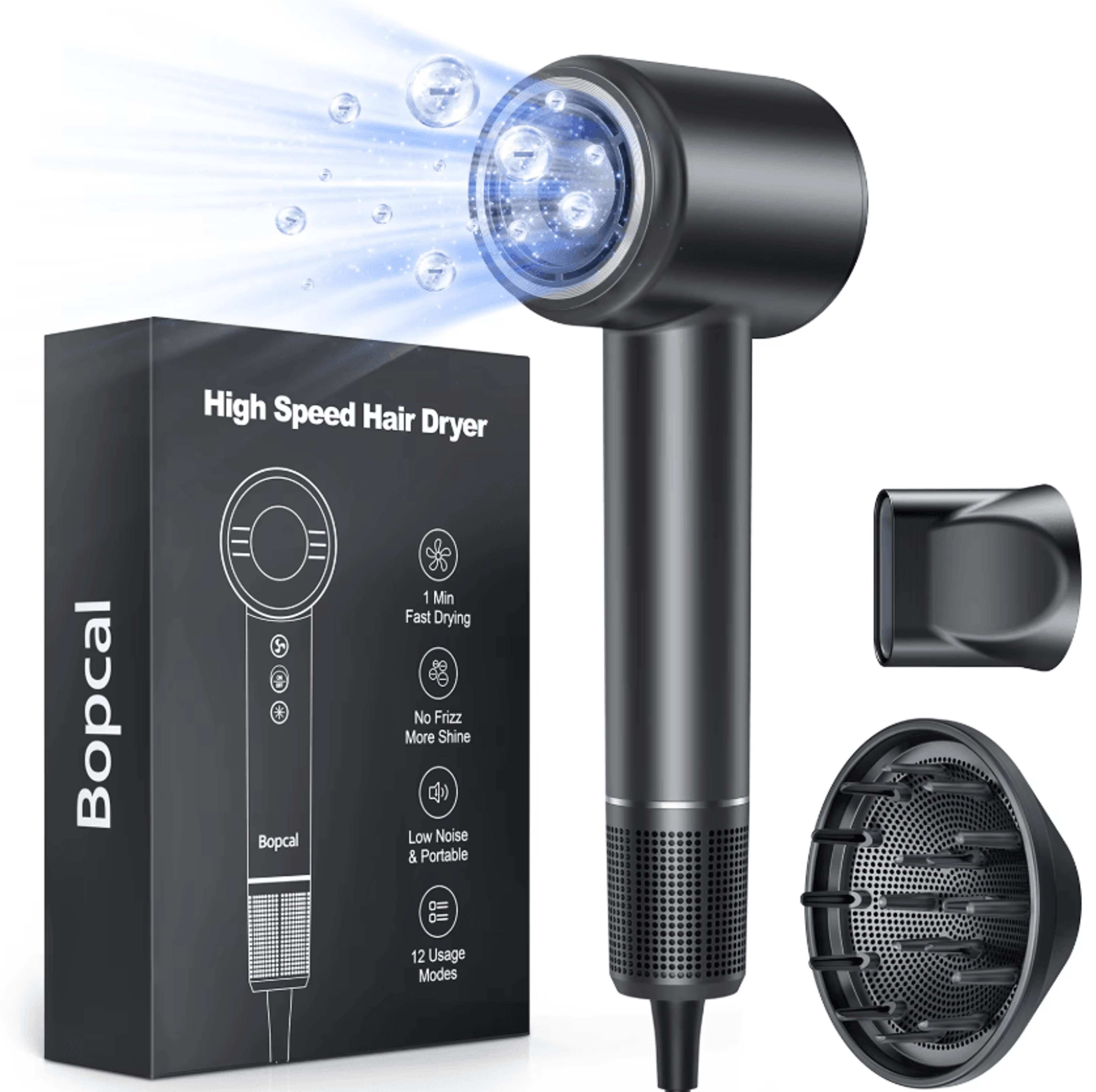 120,000 rpm high-speed ionic hair dryer with diffuser & 3x fast dry technology