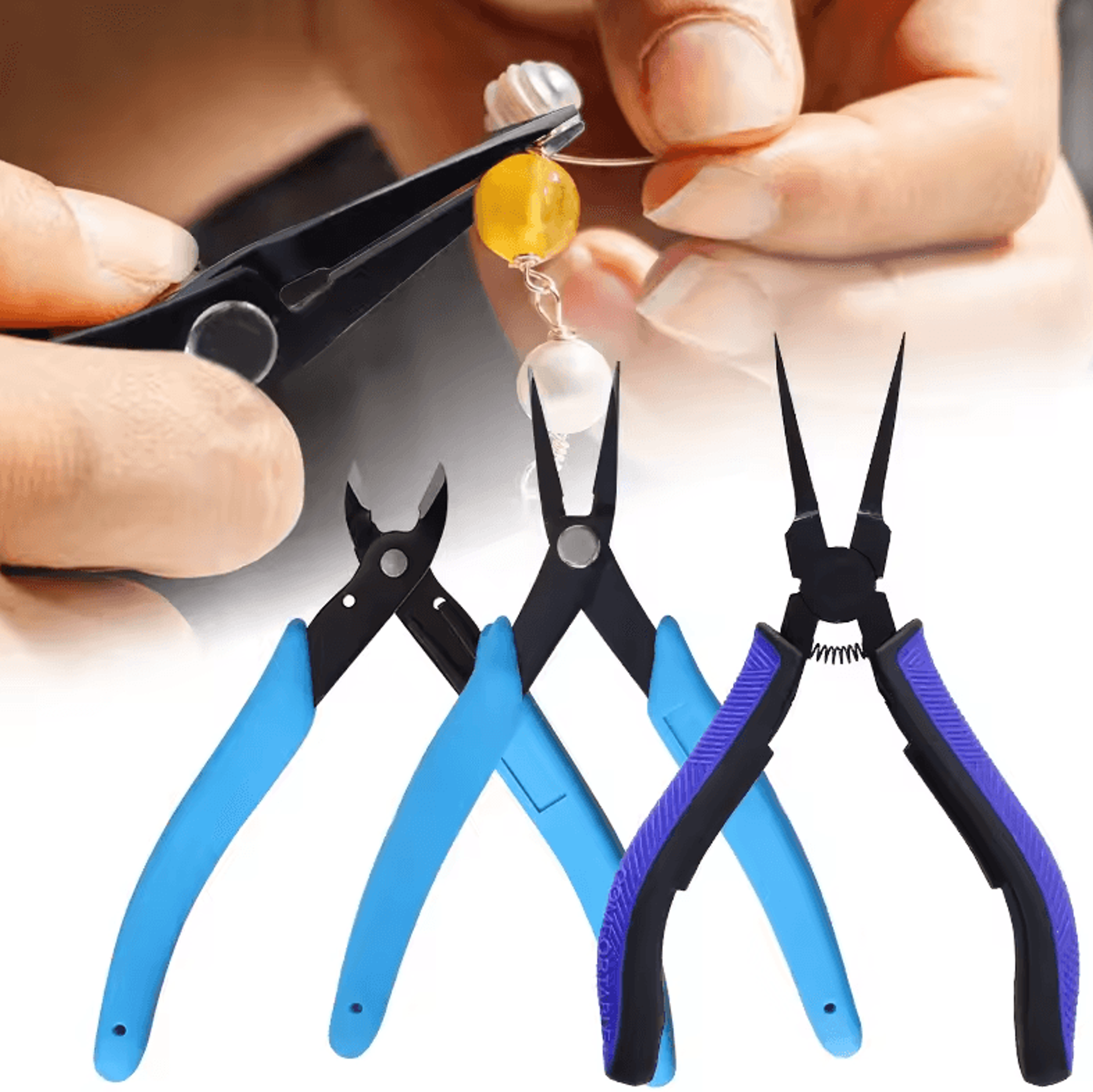 3-piece jewelry making pliers set with needle nose, flat nose & cutting tools
