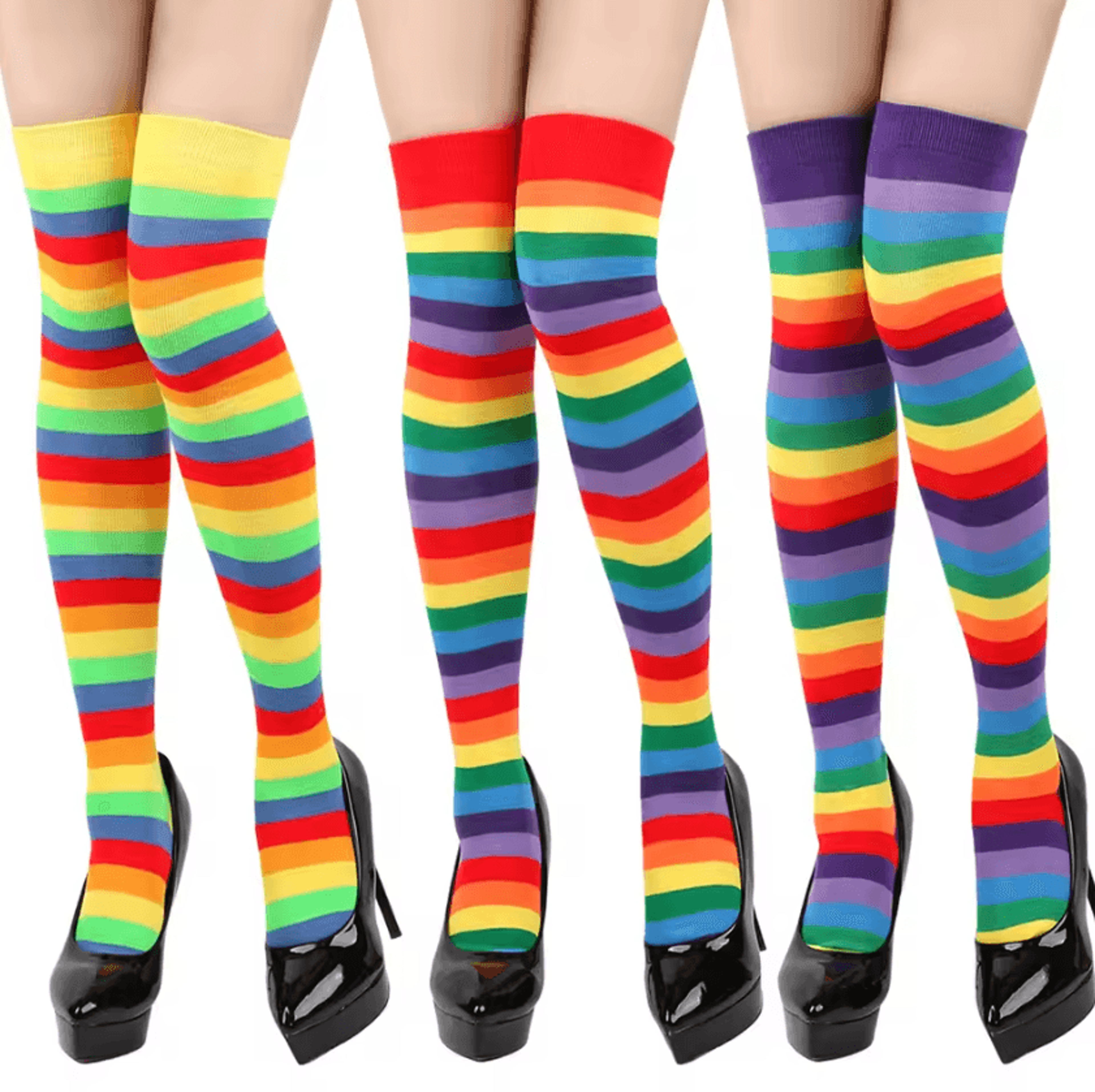 rainbowpop kawaii knee-high socks – colorful striped cosplay & everyday statement stockings