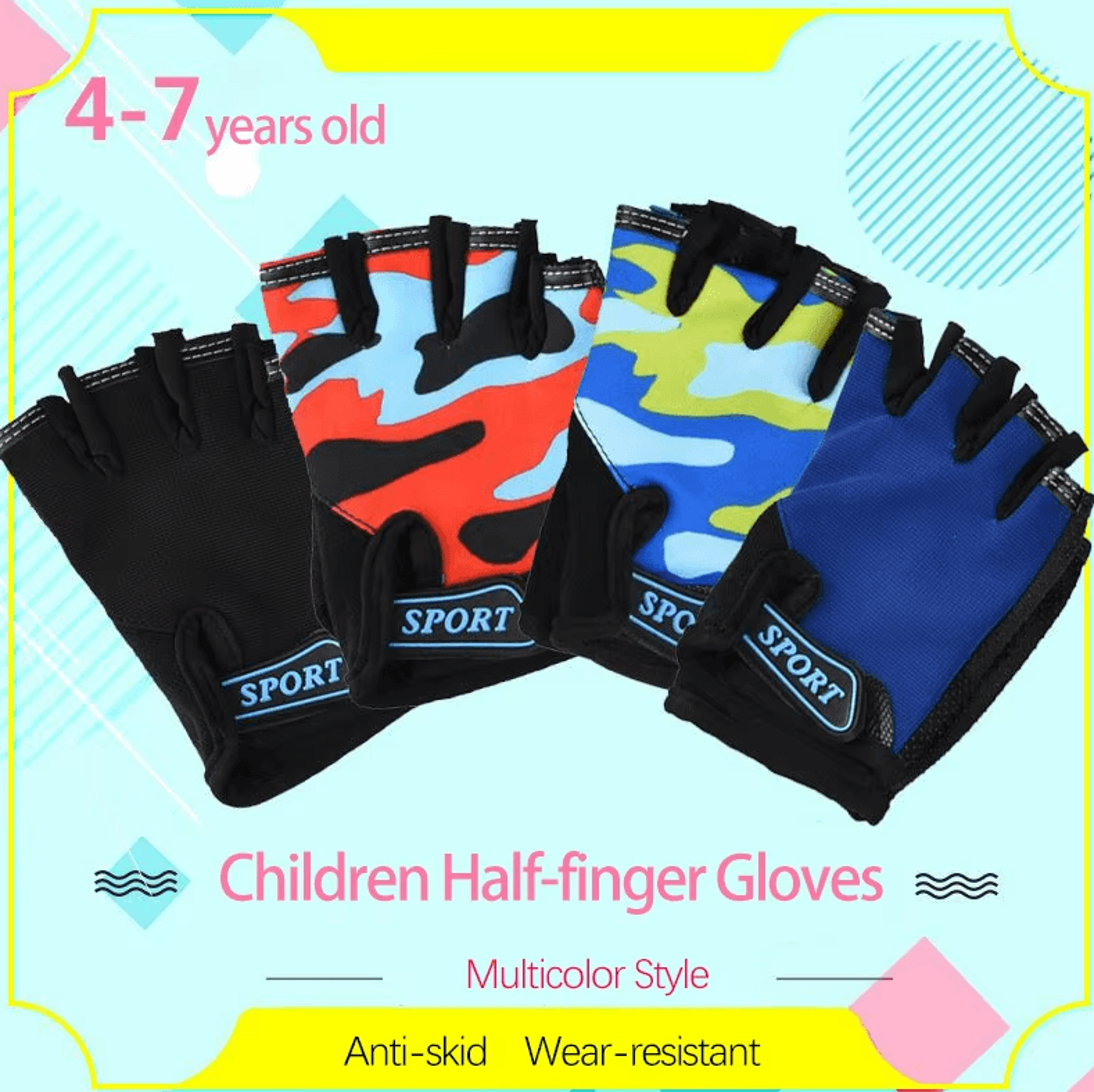 camoflex kids cycling gloves – breathable anti-slip half-finger sports gloves for active kids