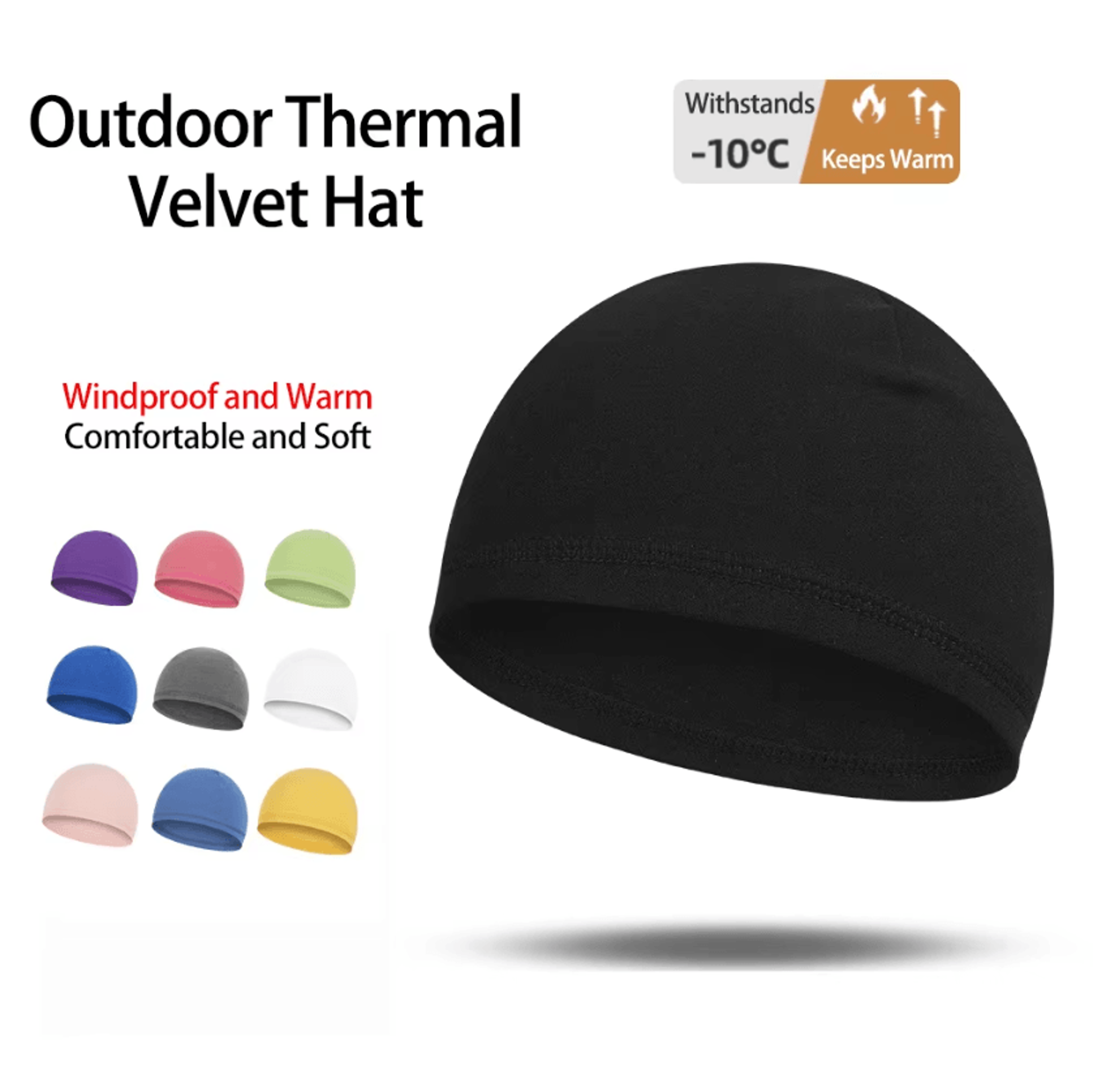 velvet thermal beanie – soft fleece windproof stretch cap for cycling & outdoor use