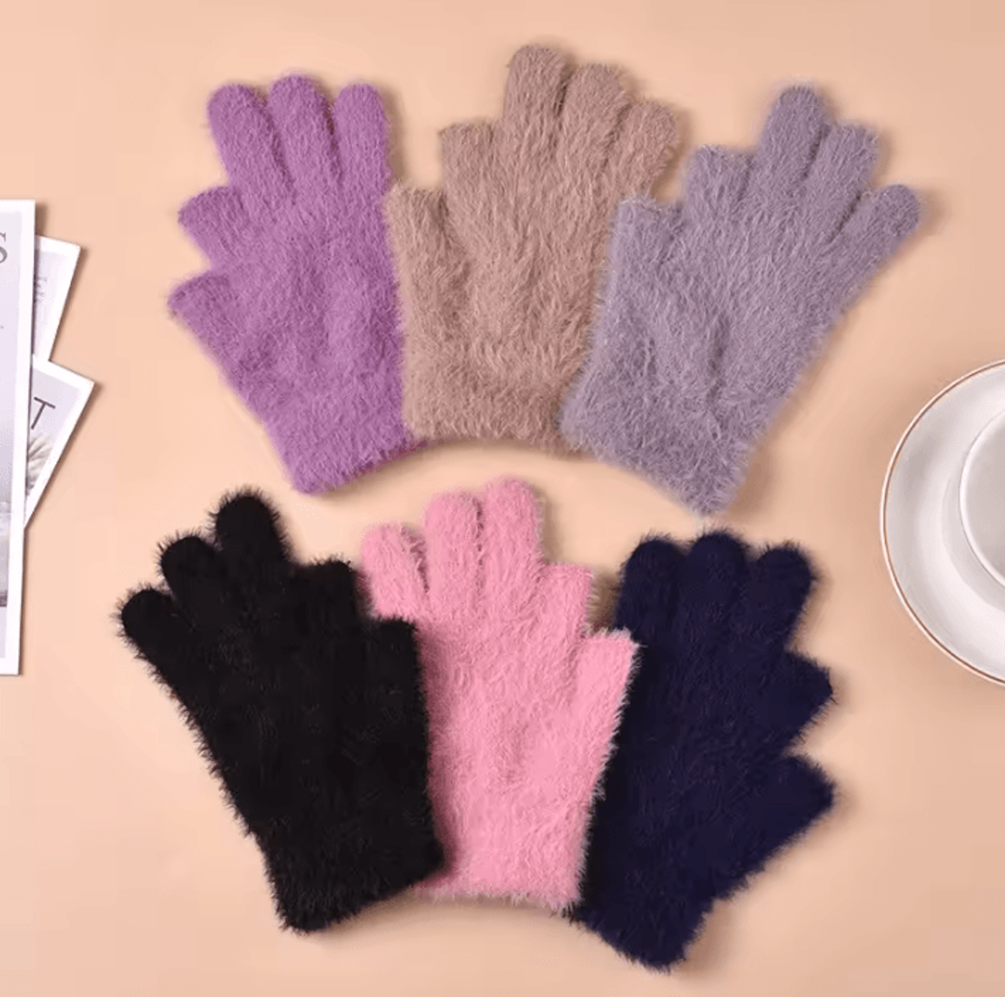 CozyFlex TwoFinger Touch Knitted Gloves For Women  Warm Plush Winter Fingerless Design 1