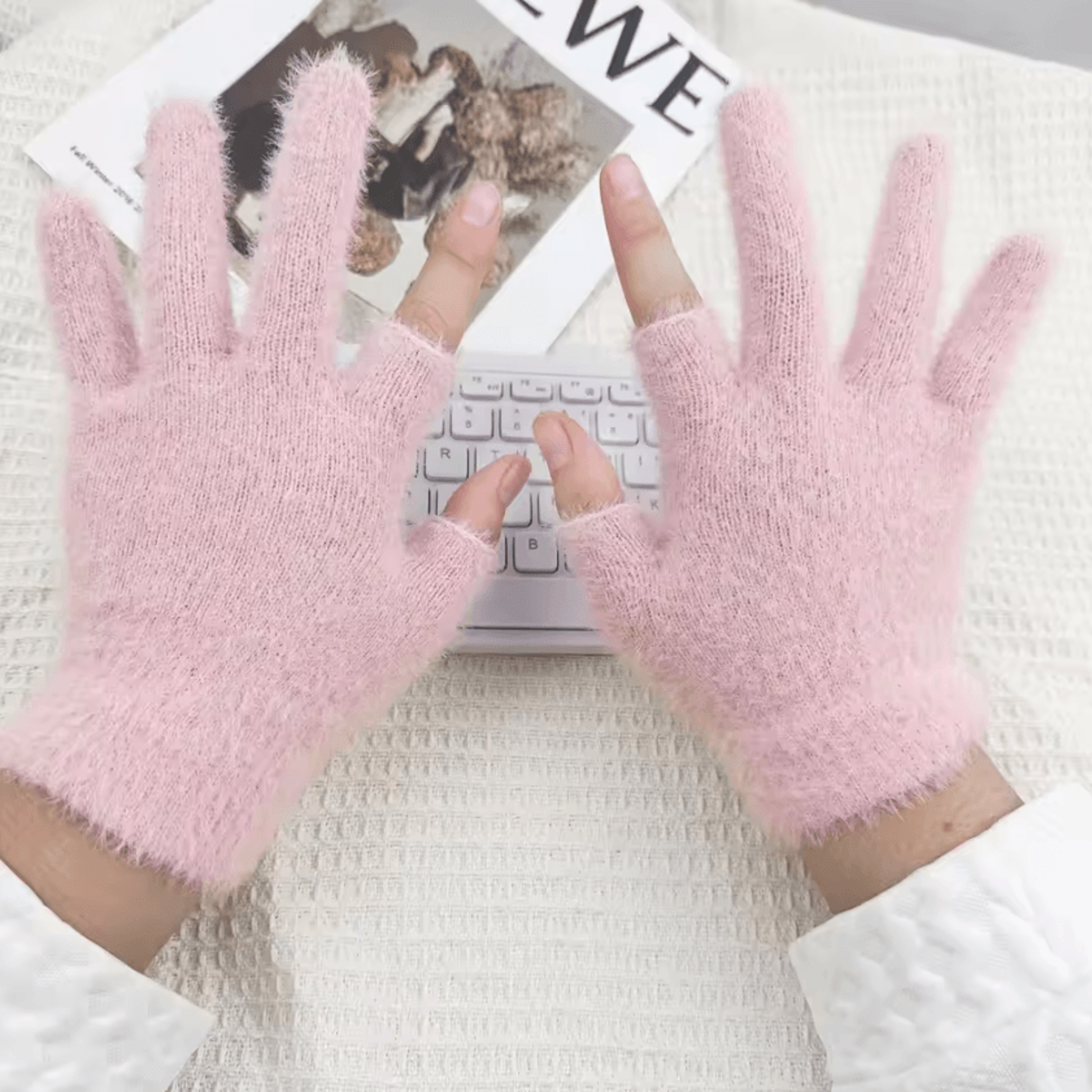 CozyFlex TwoFinger Touch Knitted Gloves For Women  Warm Plush Winter Fingerless Design 4