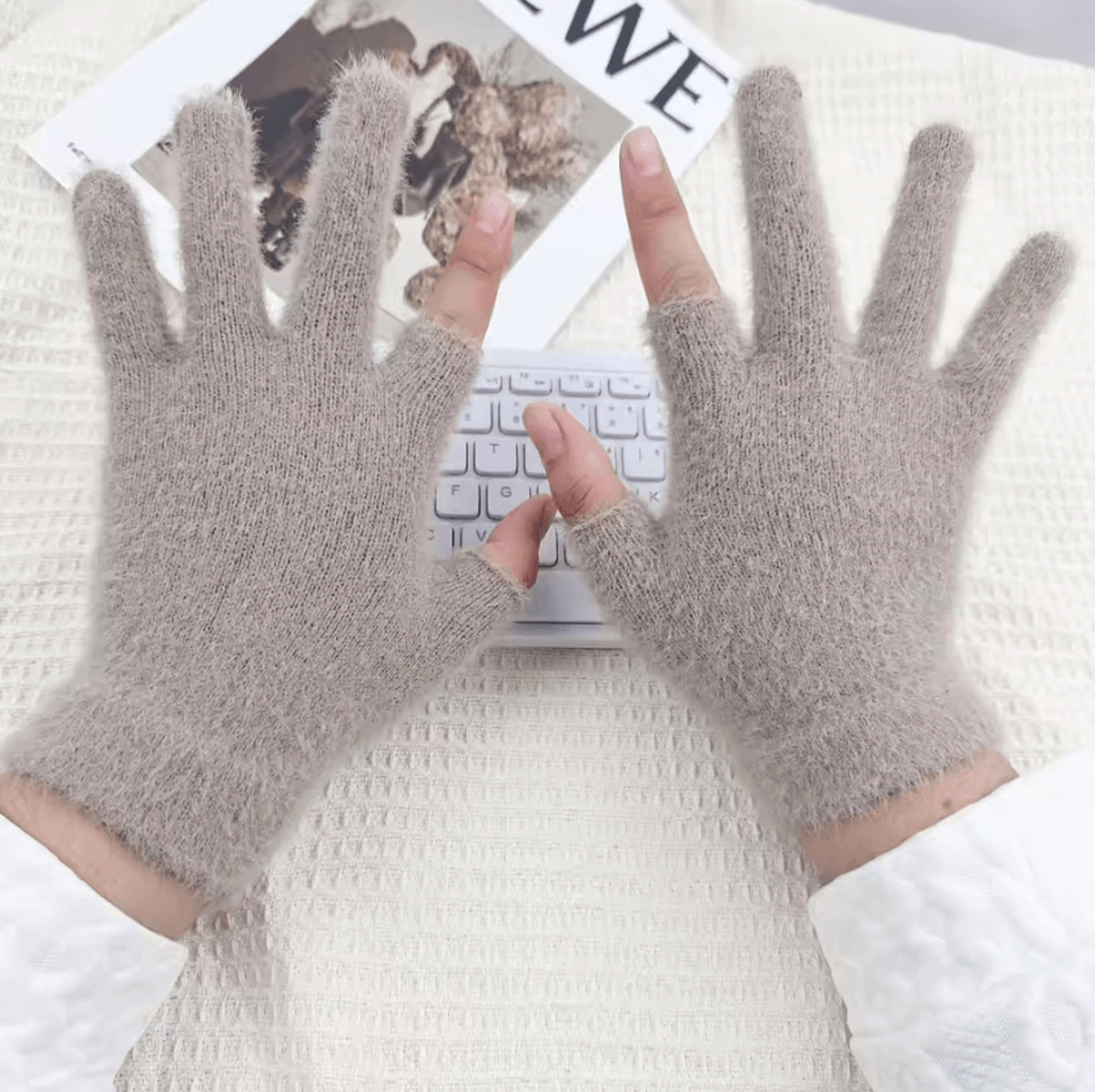 CozyFlex TwoFinger Touch Knitted Gloves For Women  Warm Plush Winter Fingerless Design 6