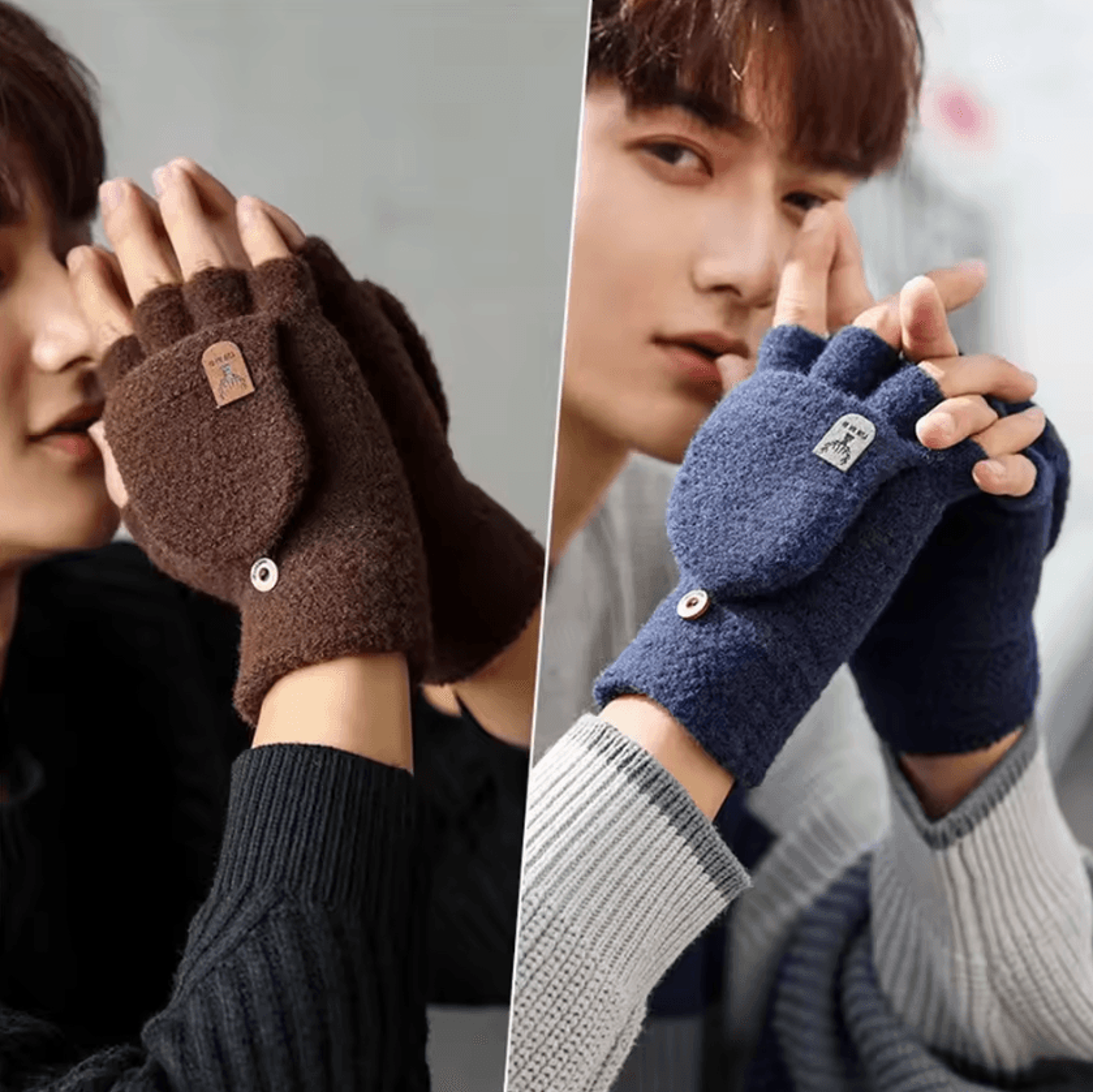 flexwarm flip-top knitted winter gloves for men – thick thermal fingerless mittens
