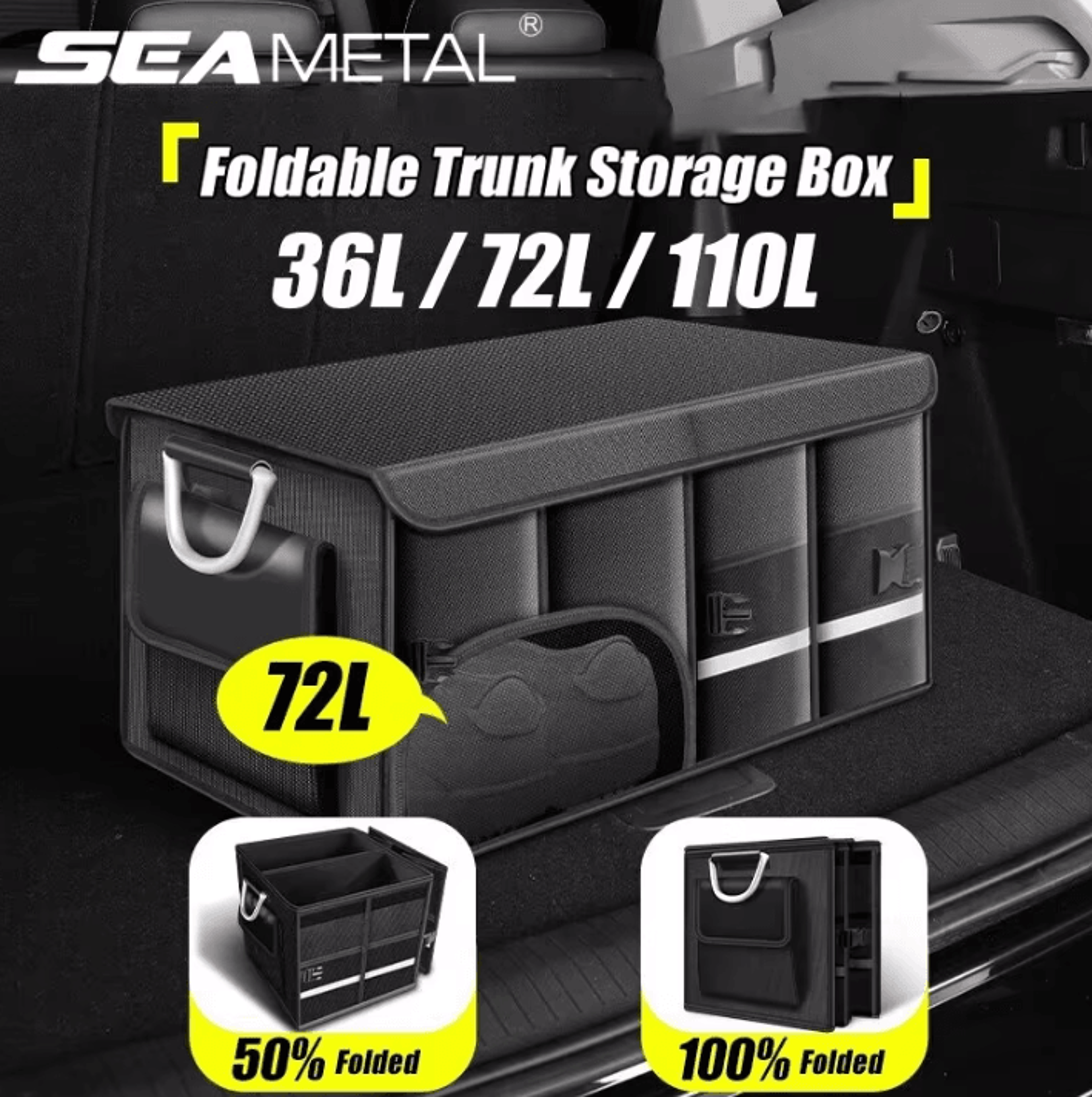 SEAMETAL Foldable Waterproof Trunk Storage Organizer 110L 0