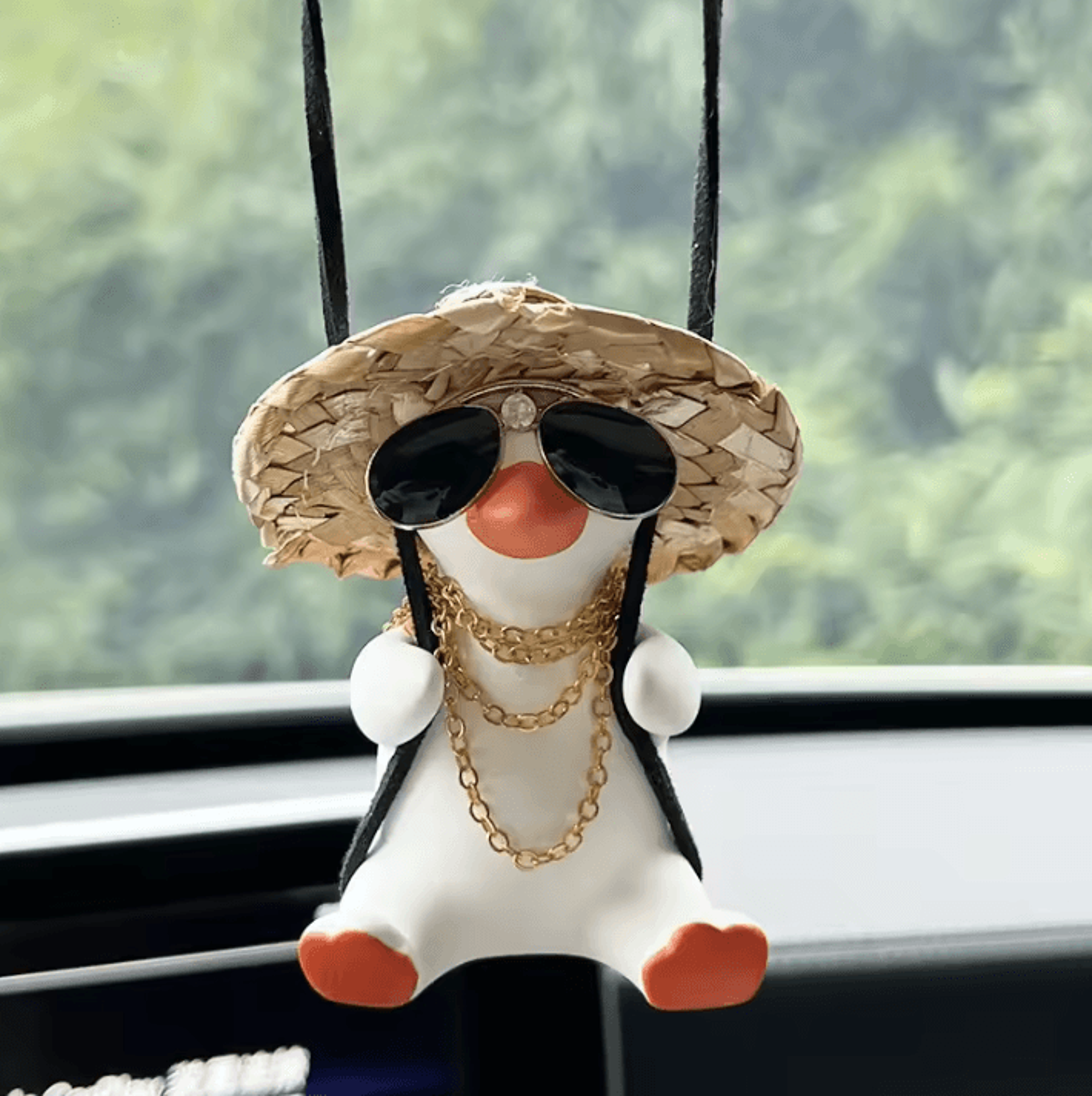 cute anime swing duck rearview mirror car pendant