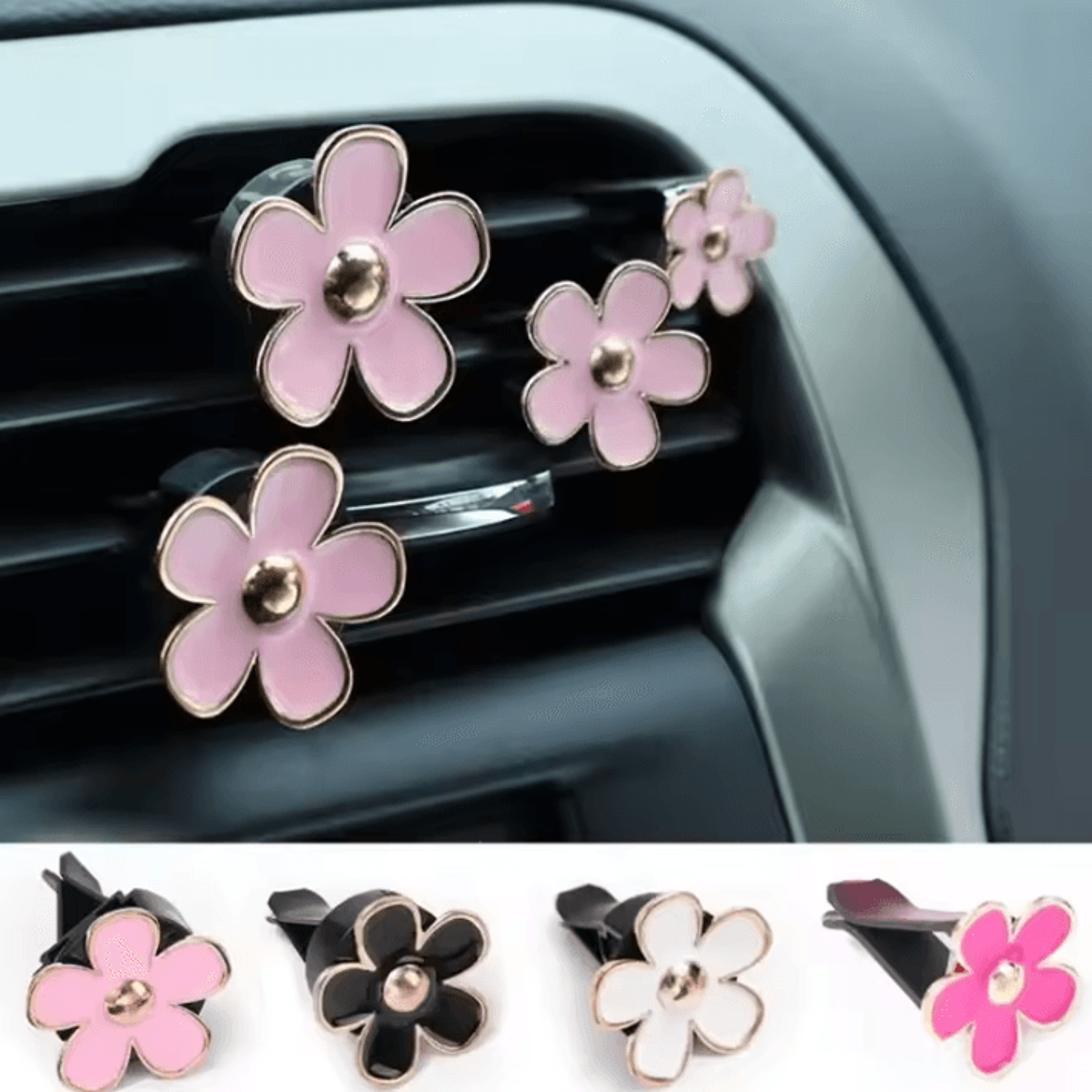 cute floral car air vent perfume clip set