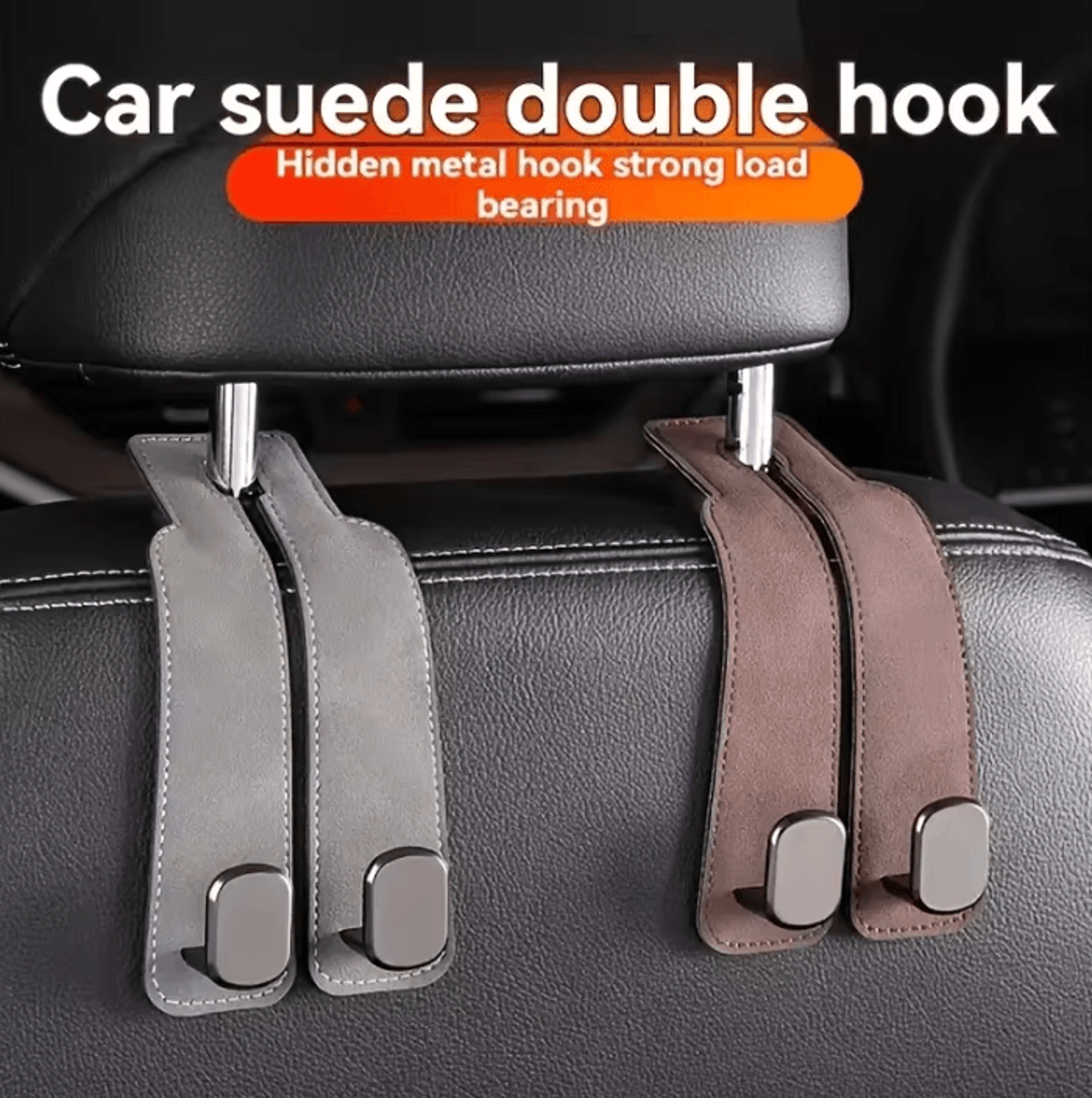 2-in-1 faux leather car seat back cover & headrest hook organizer