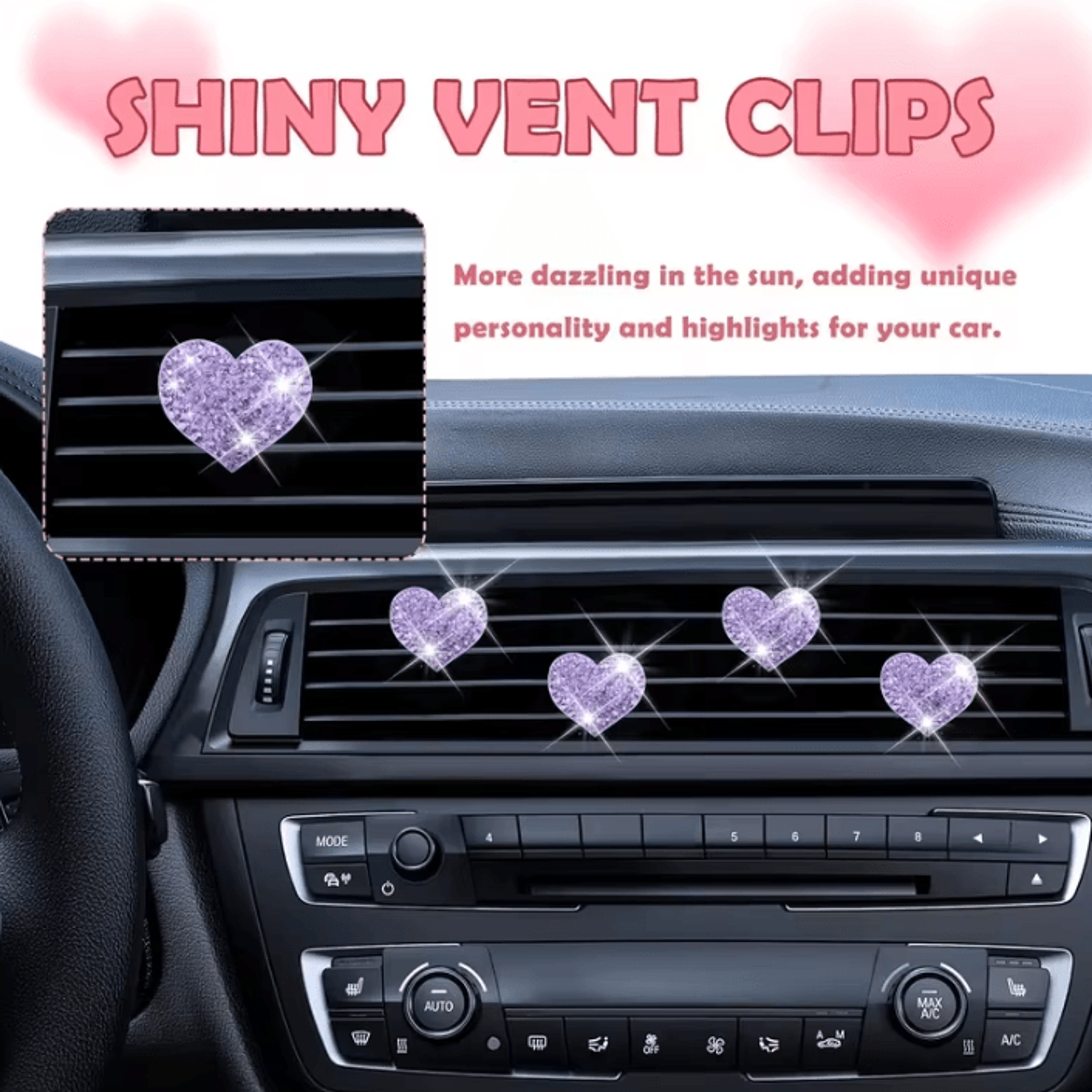 valentine crystal heart car air vent freshener clips – 2 pack