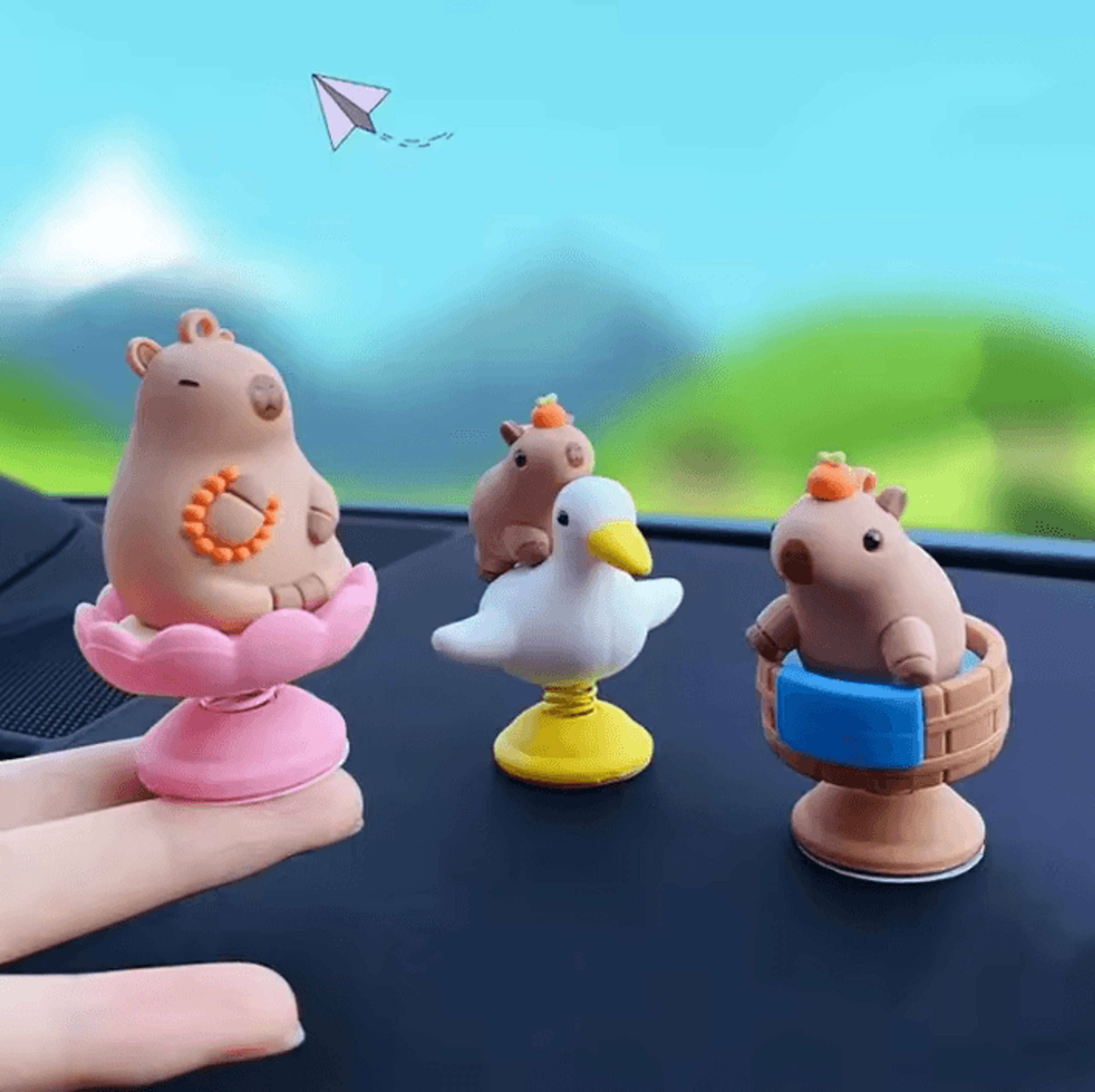 Spring Bobble Capybara Dashboard Ornament For Car Interior 0