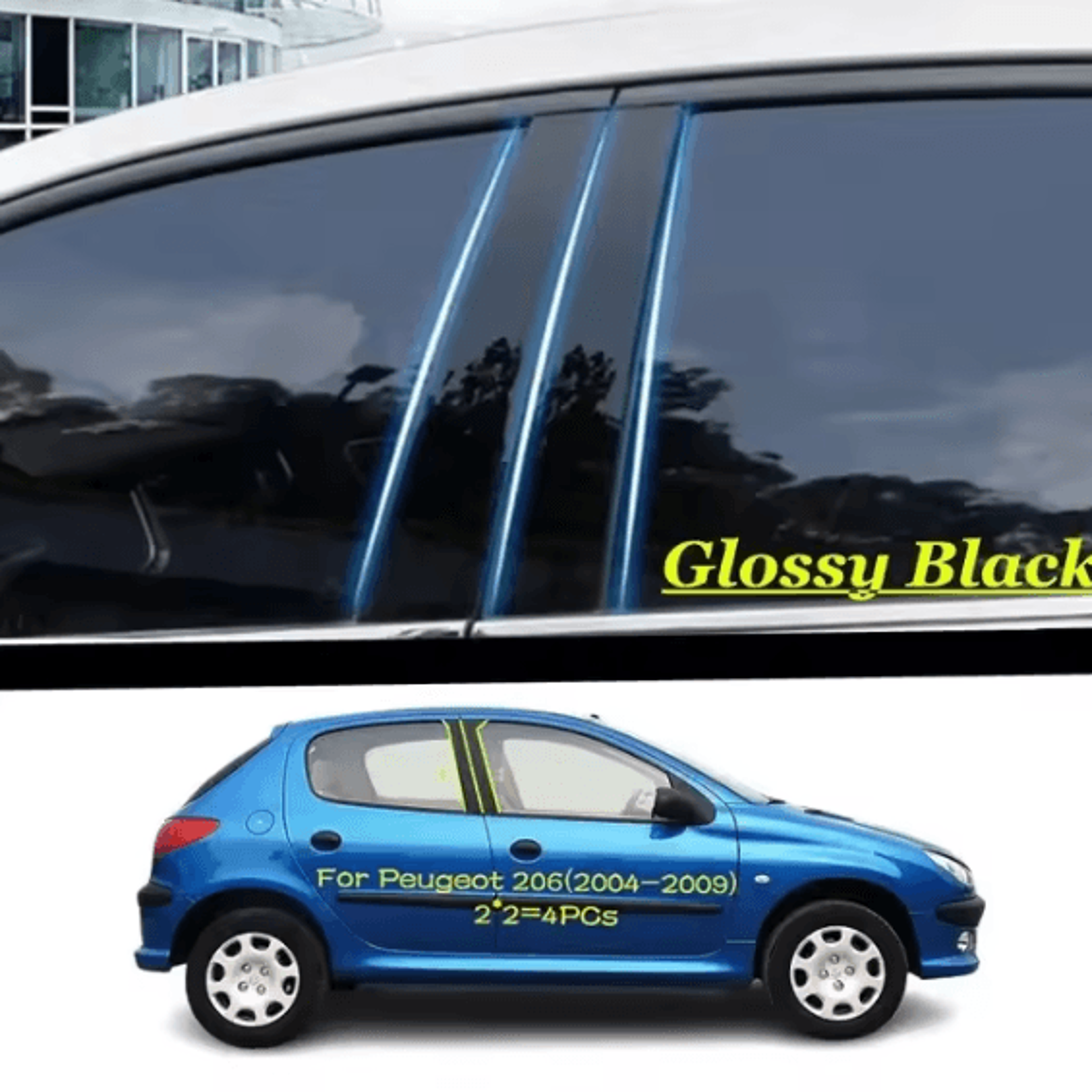 gloss black window pillar trim stickers for peugeot & citroen models