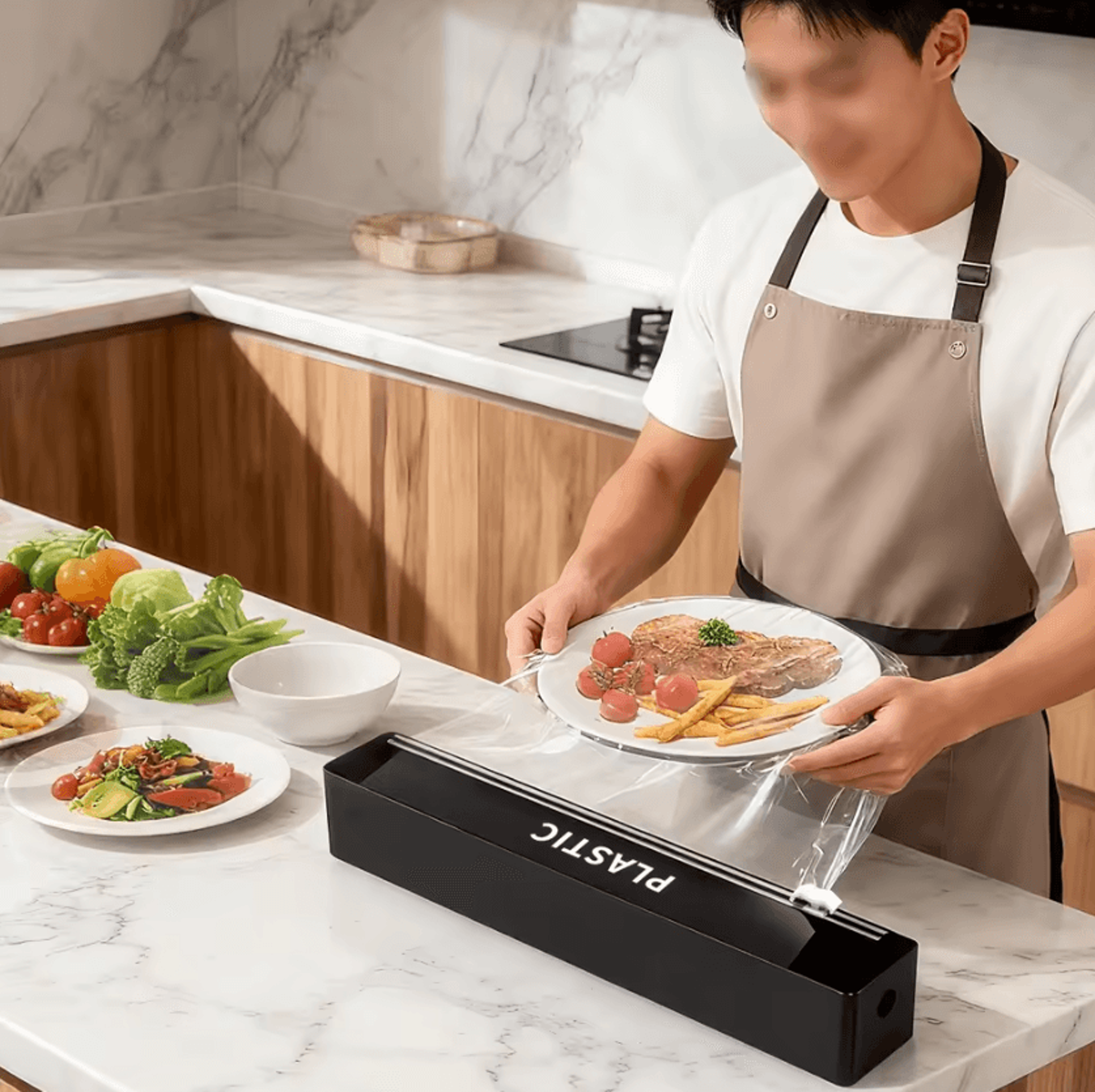 wall-mounted cling film dispenser with cutter for plastic wrap & foil