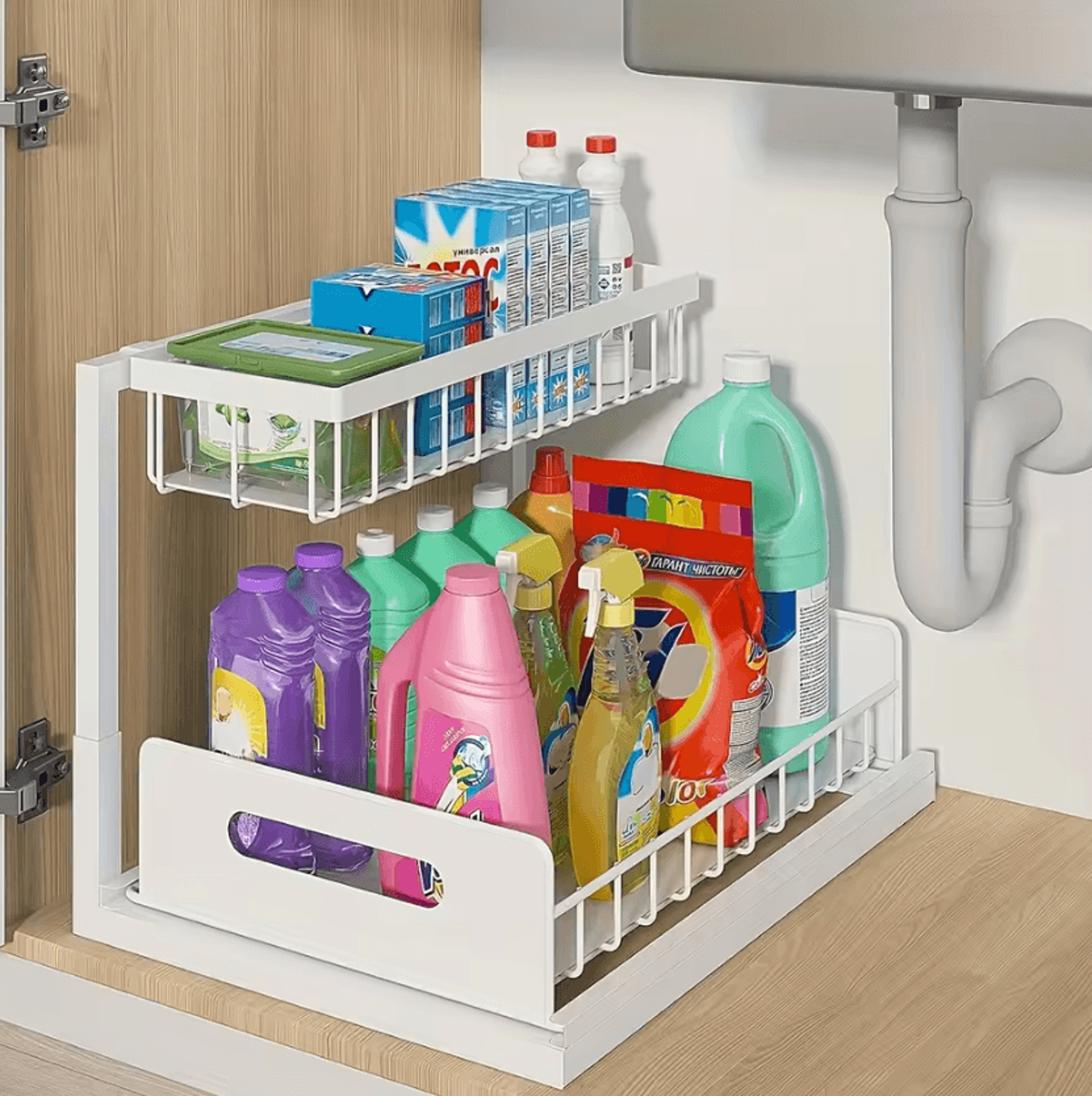 SlideNest Under Sink Storage Rack Set  Sliding Drawer Organizer 3