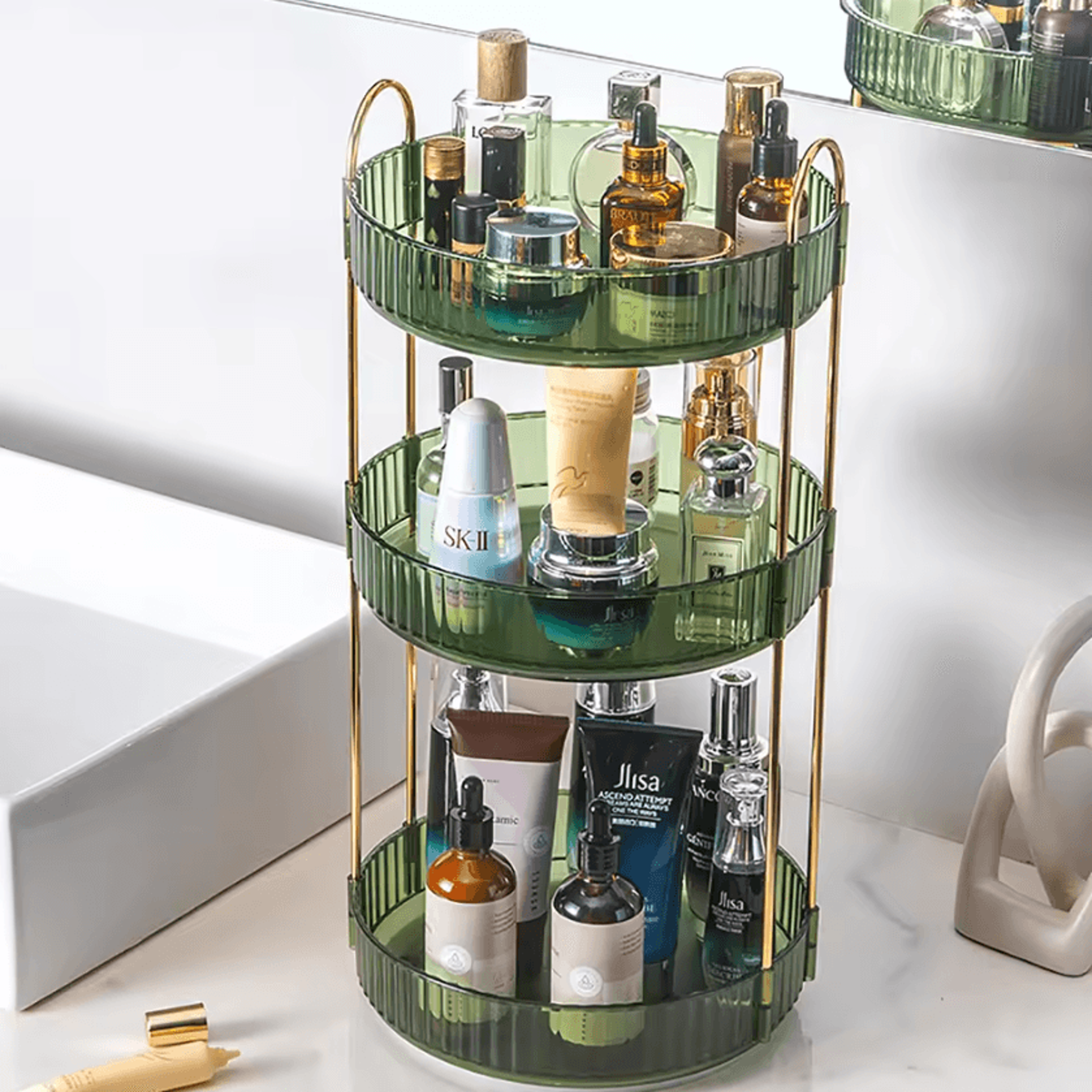 GlowSpin Rotating Makeup Organizer  3Tier Vanity Storage Rack 3