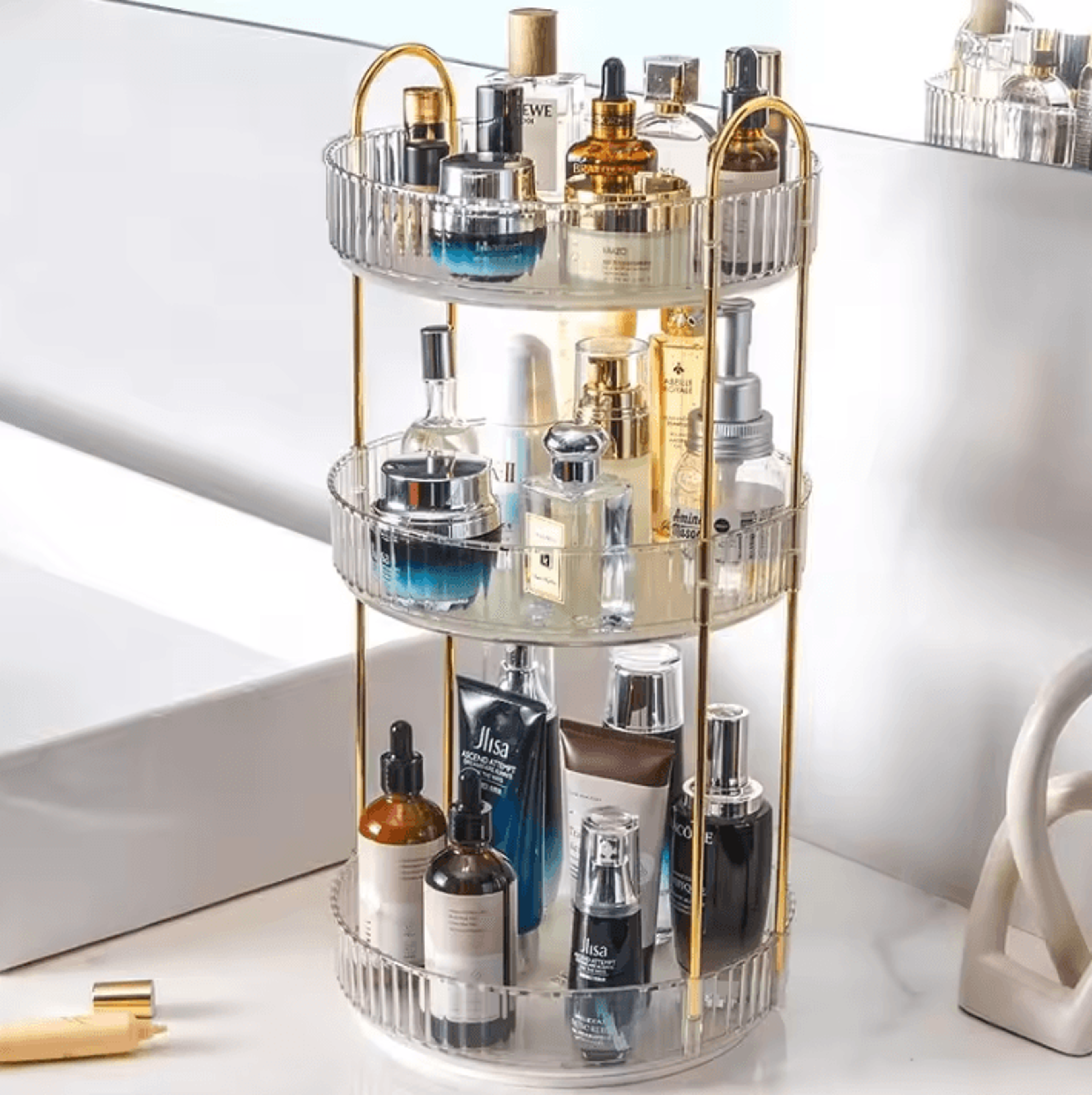 GlowSpin Rotating Makeup Organizer  3Tier Vanity Storage Rack 4