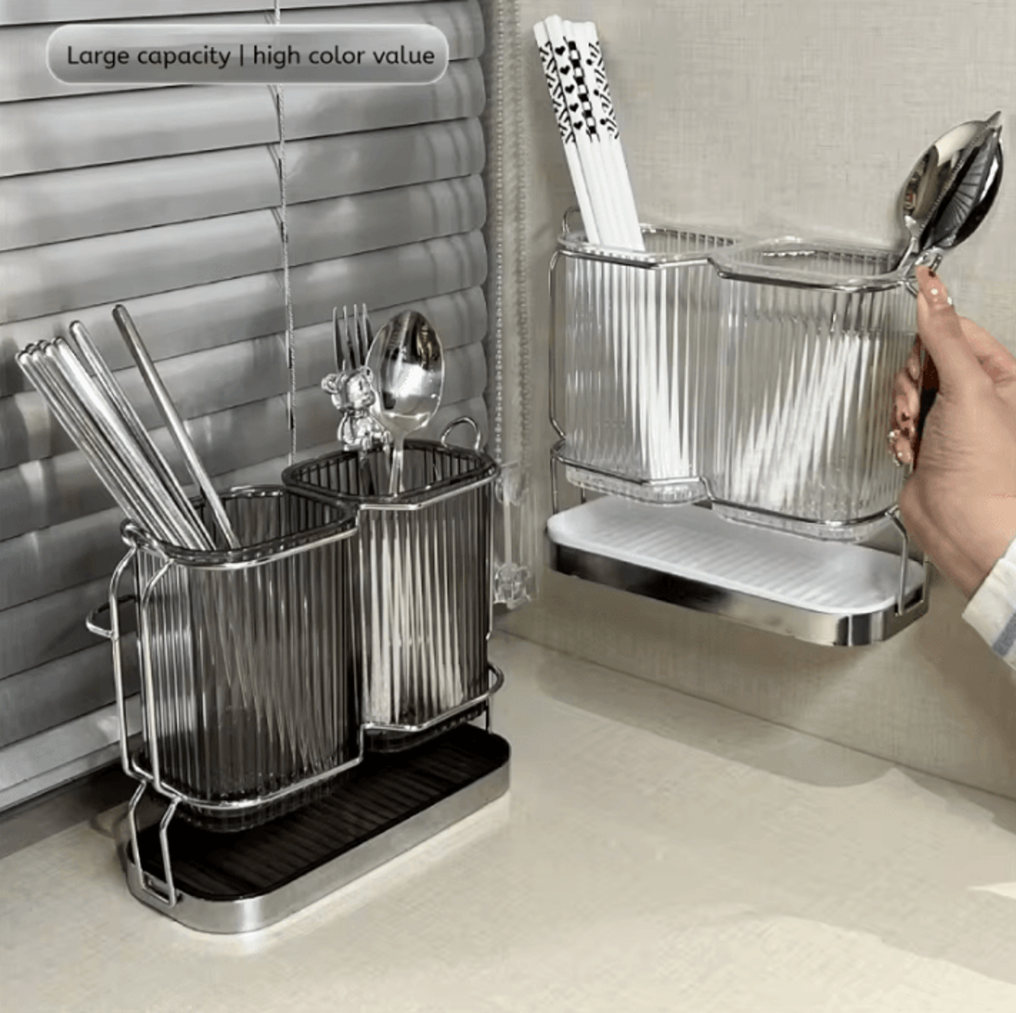 luxedrain wall-mounted cutlery organizer & stainless steel utensil drying rack