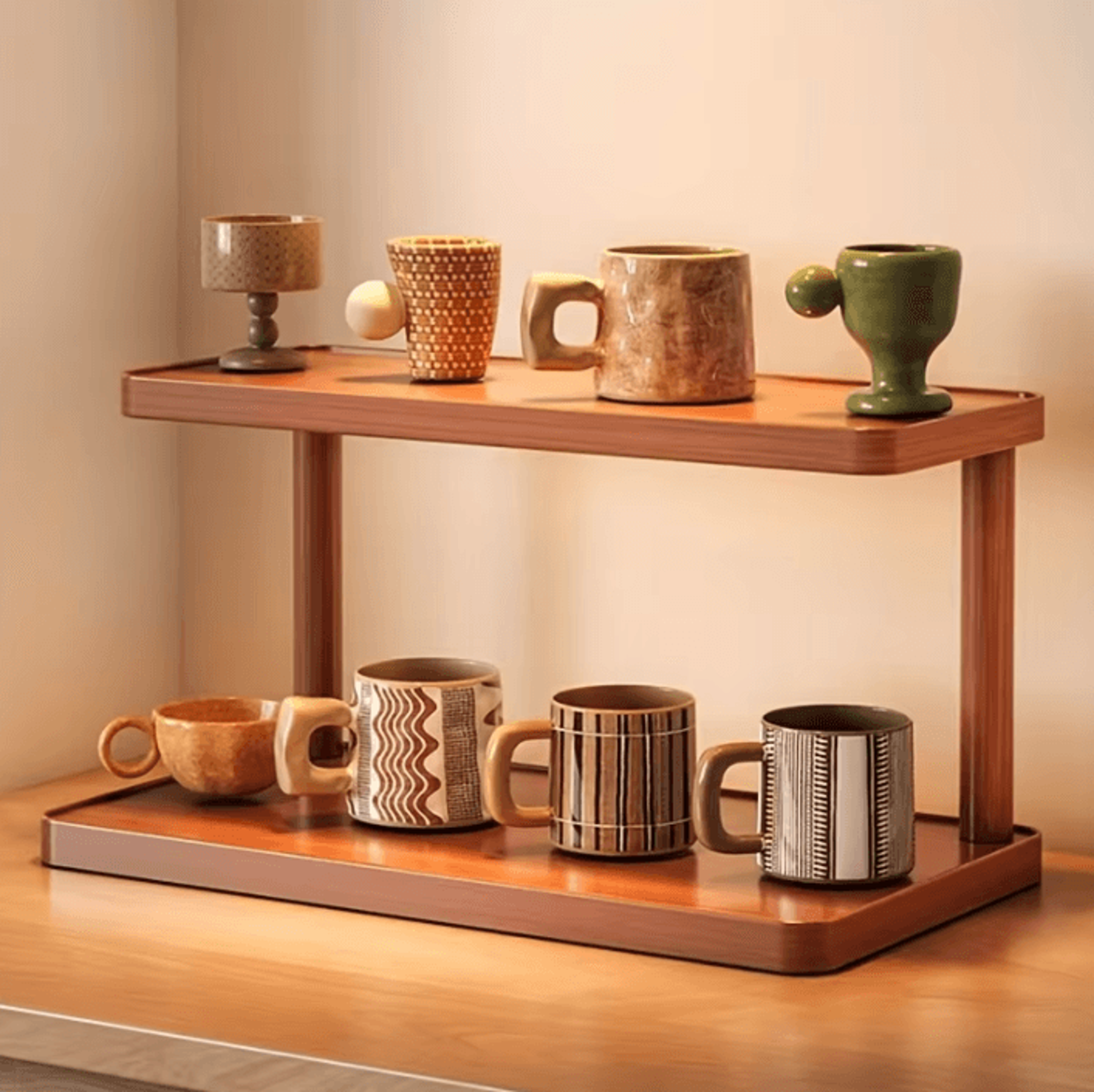 rusticcharm 2-tier wooden storage rack & countertop spice organizer