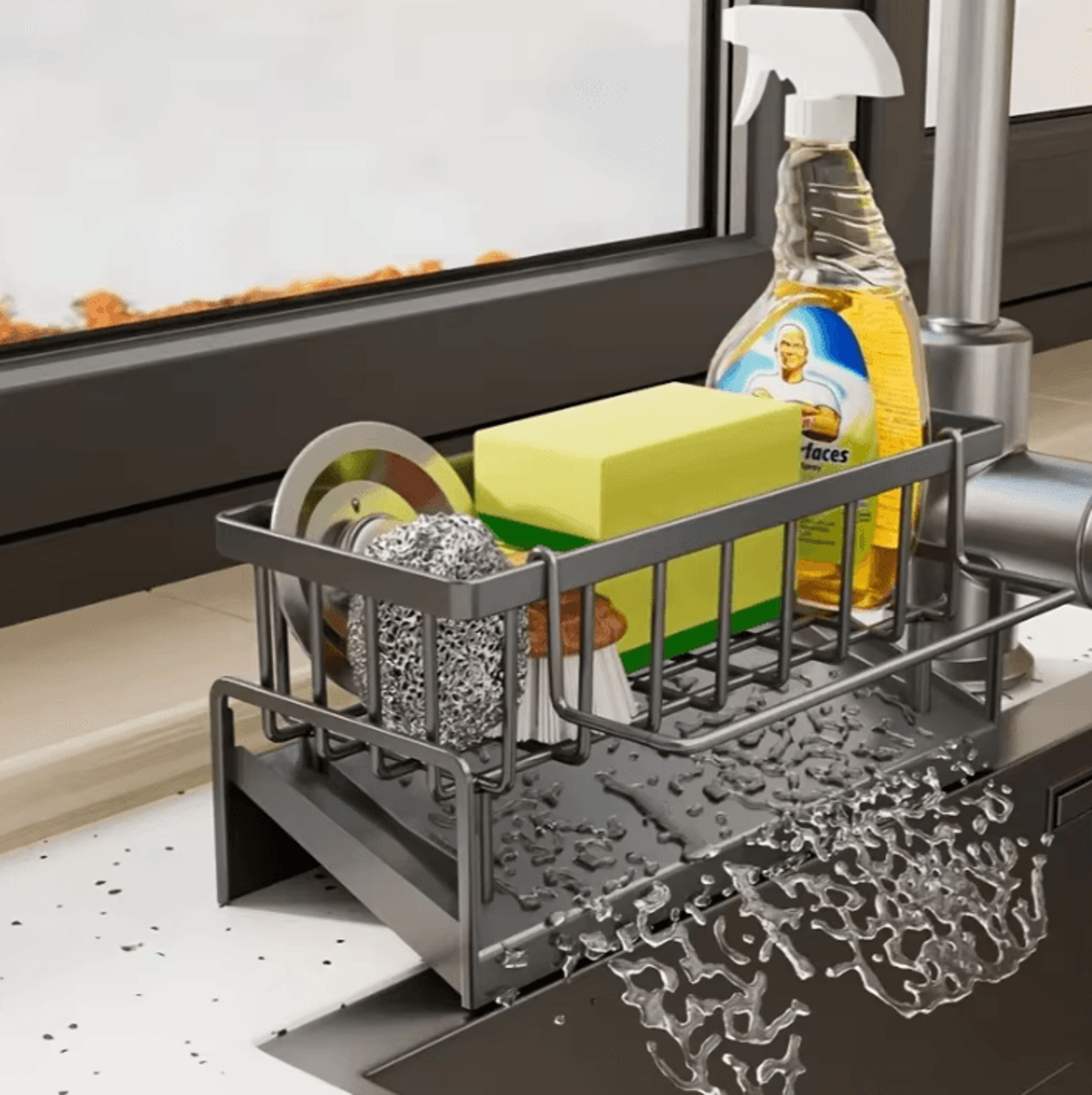 DrillFree Sink Sponge  Soap Organizer Rack 0