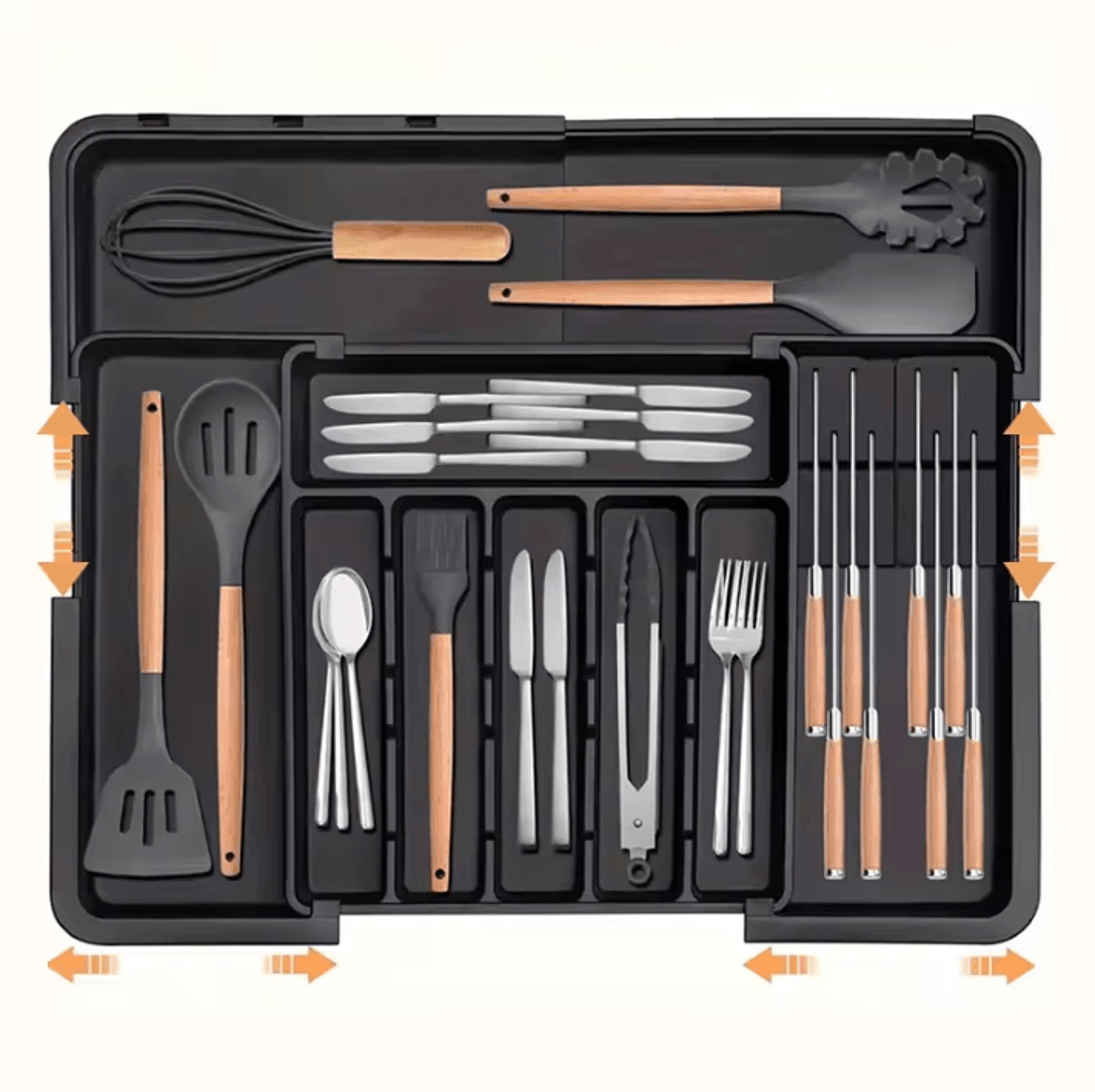 bpa-free expandable bamboo cutlery tray organizer for kitchen drawers