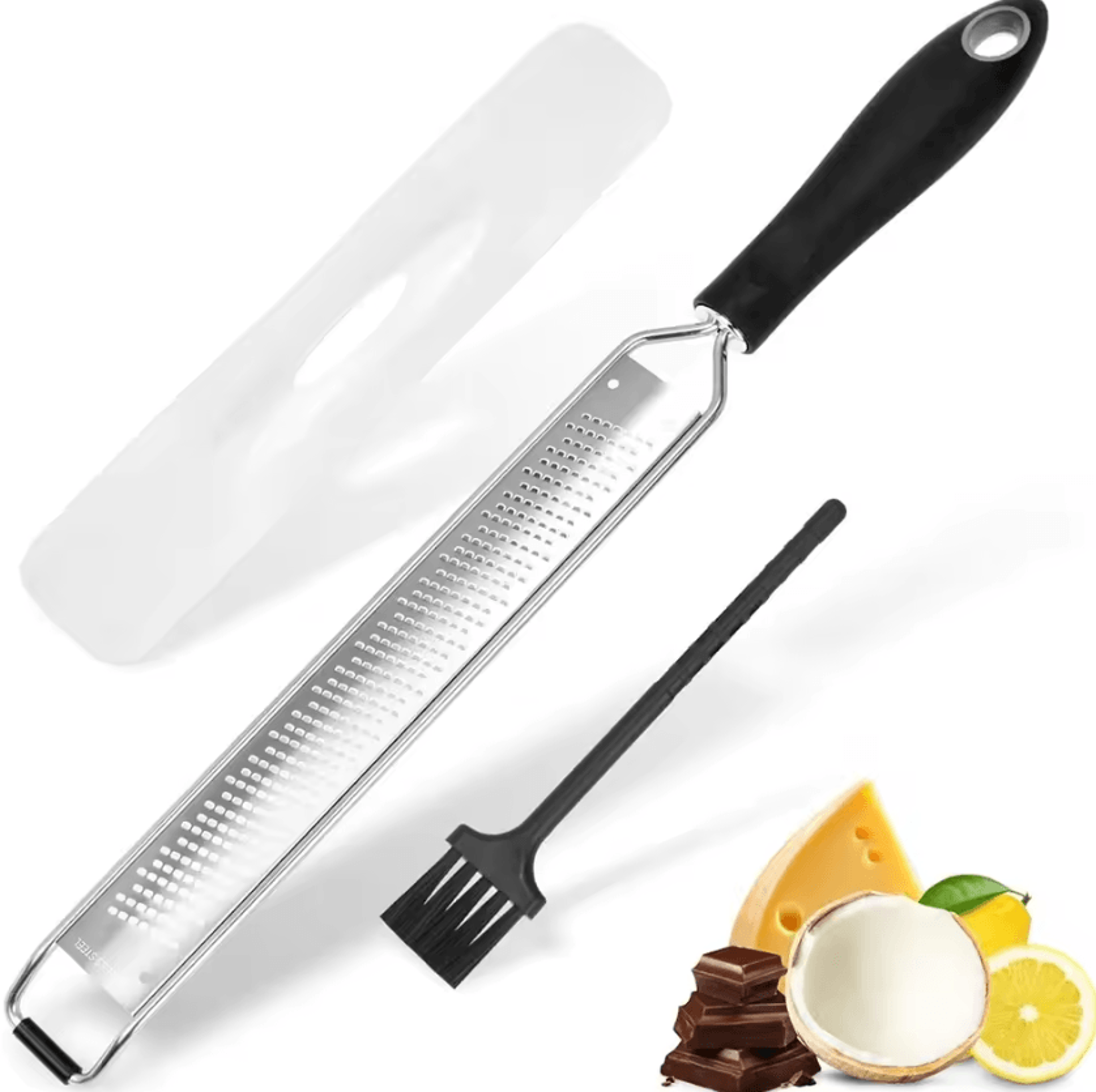 stainless steel handheld cheese & lemon grater with anti-slip handle