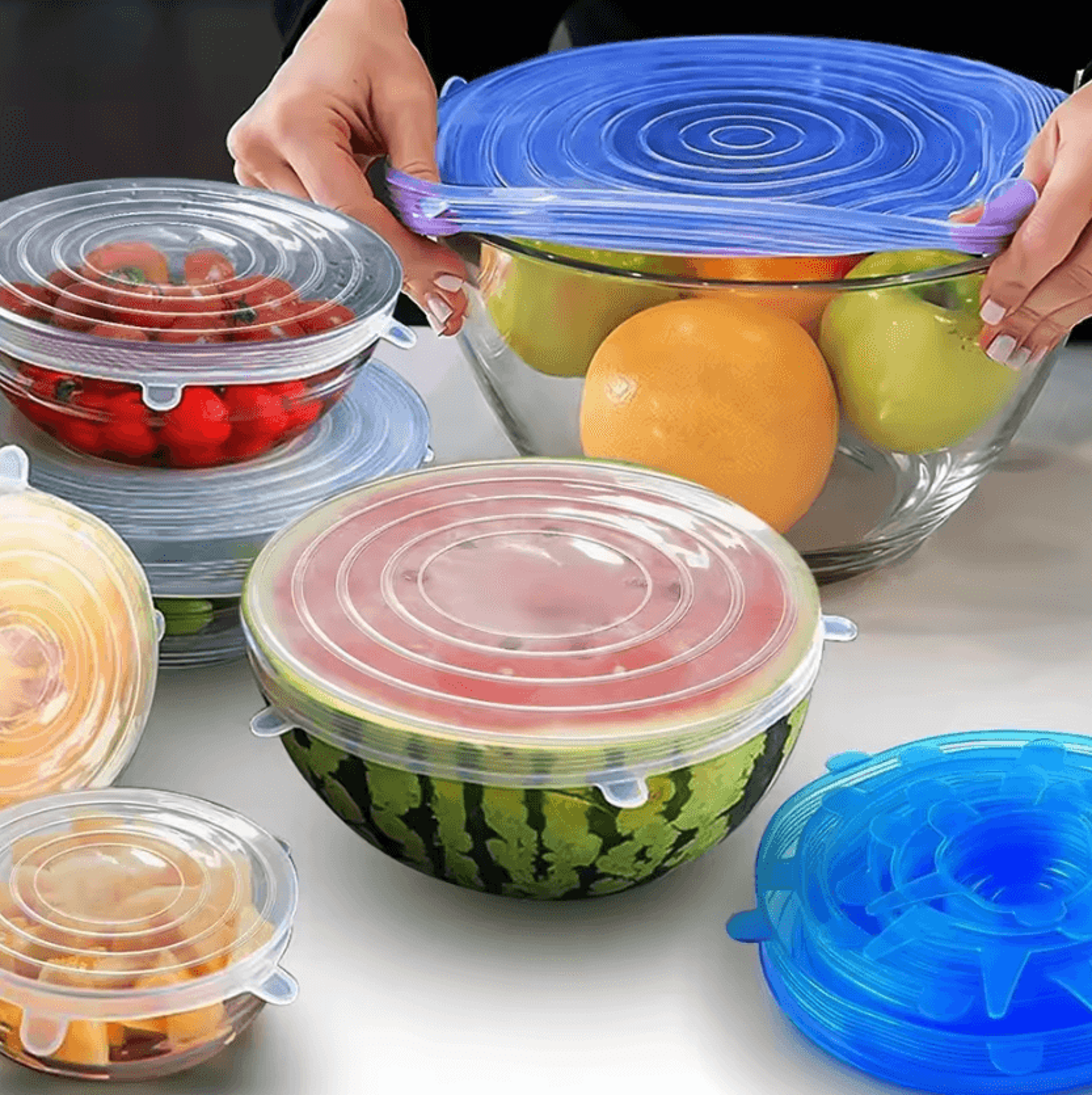 reusable silicone stretch lids set for bowls, pots & food storage