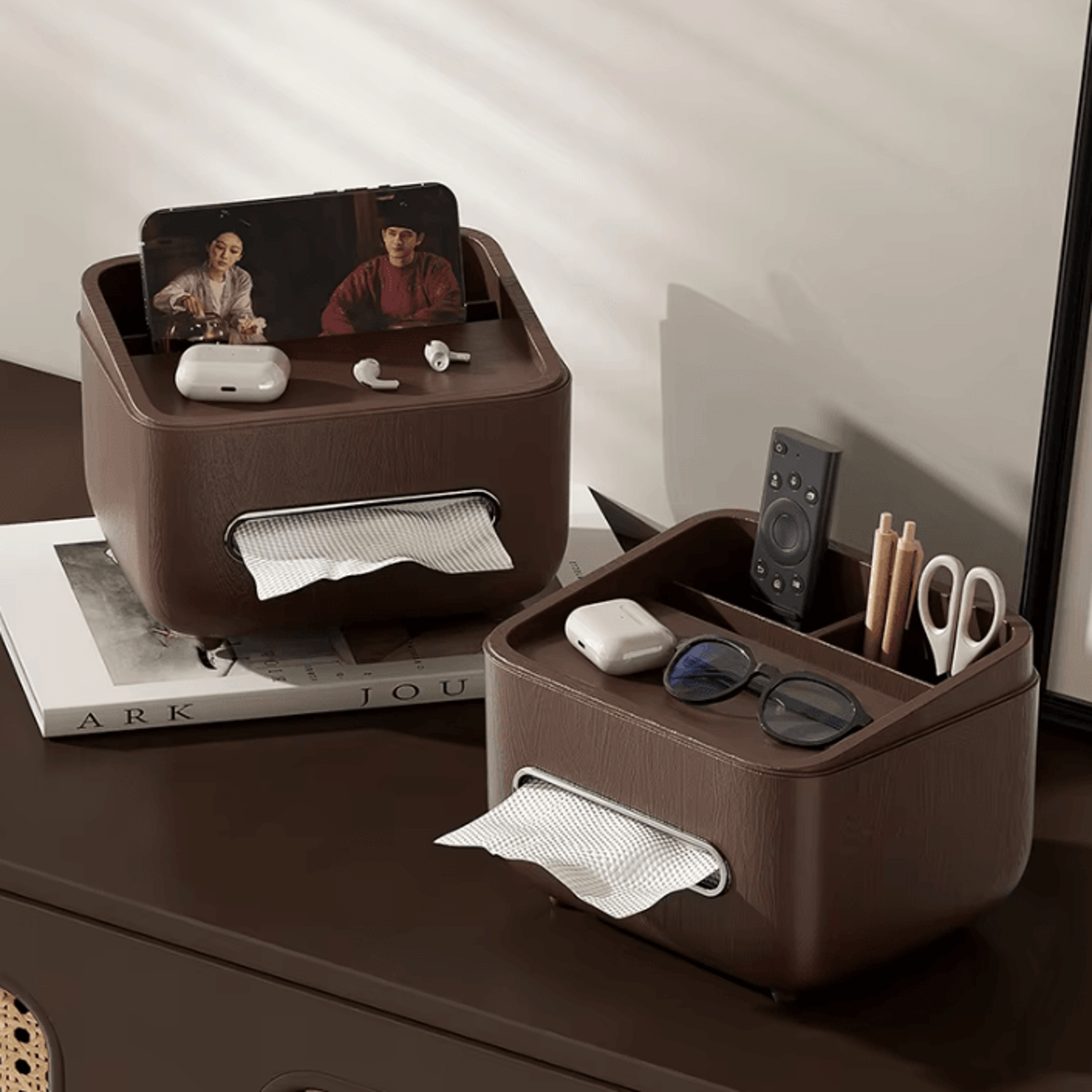 MultiFunctional Desktop Tissue Box Organizer With Storage Compartments 1