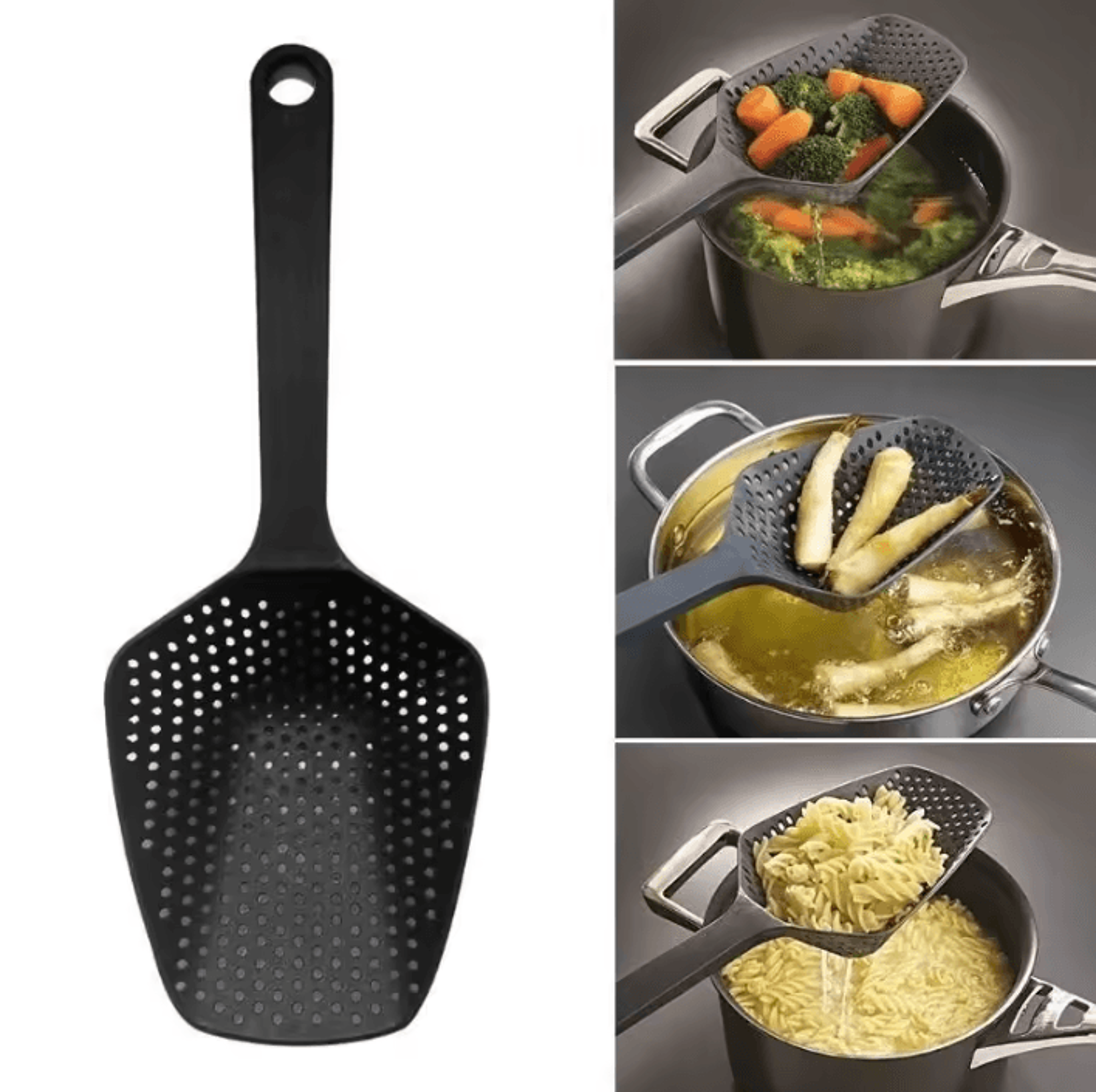 multi-functional nylon scoop colander for draining & cooking