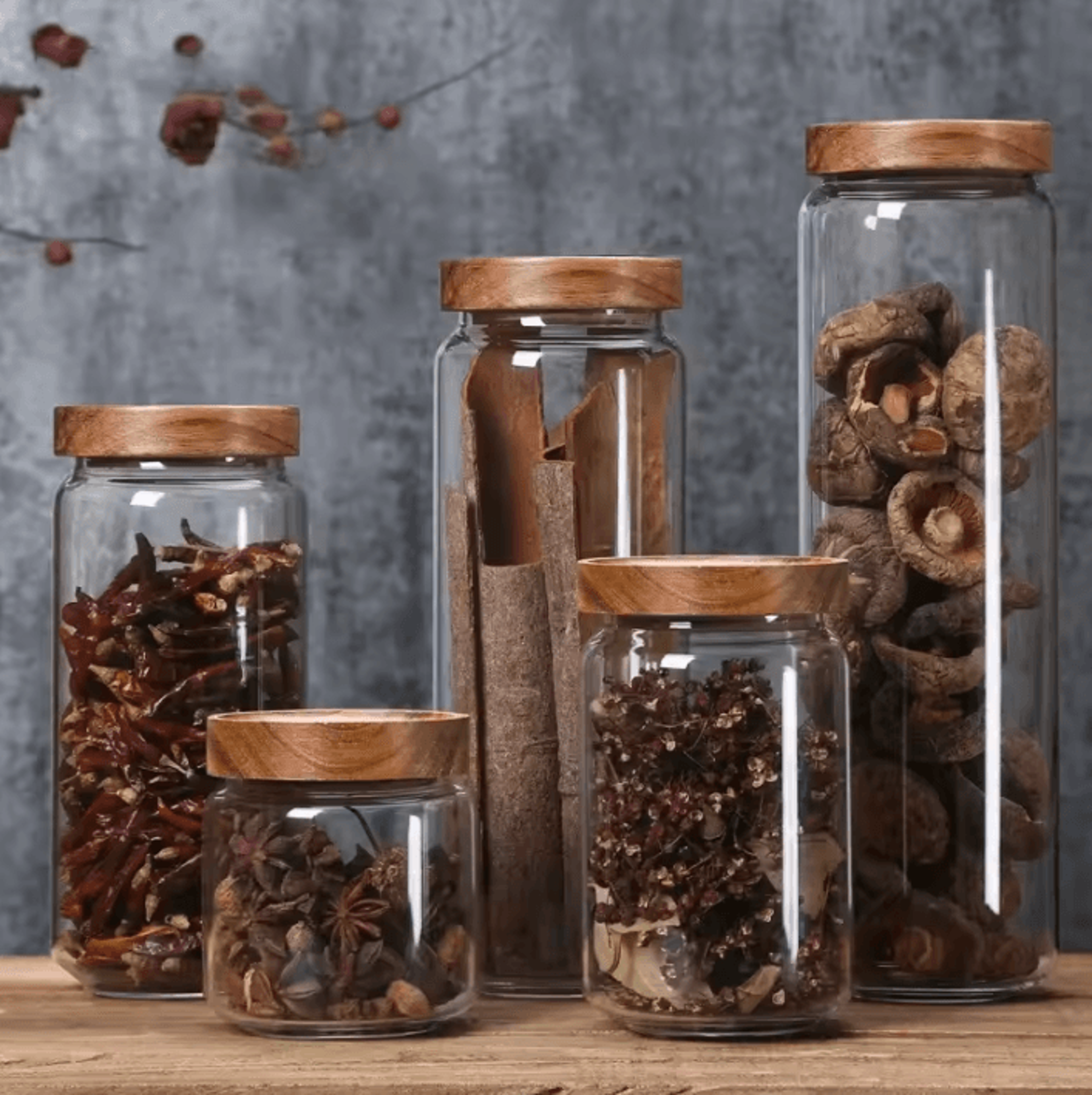 scandinavian glass airtight kitchen storage canister with wooden lid
